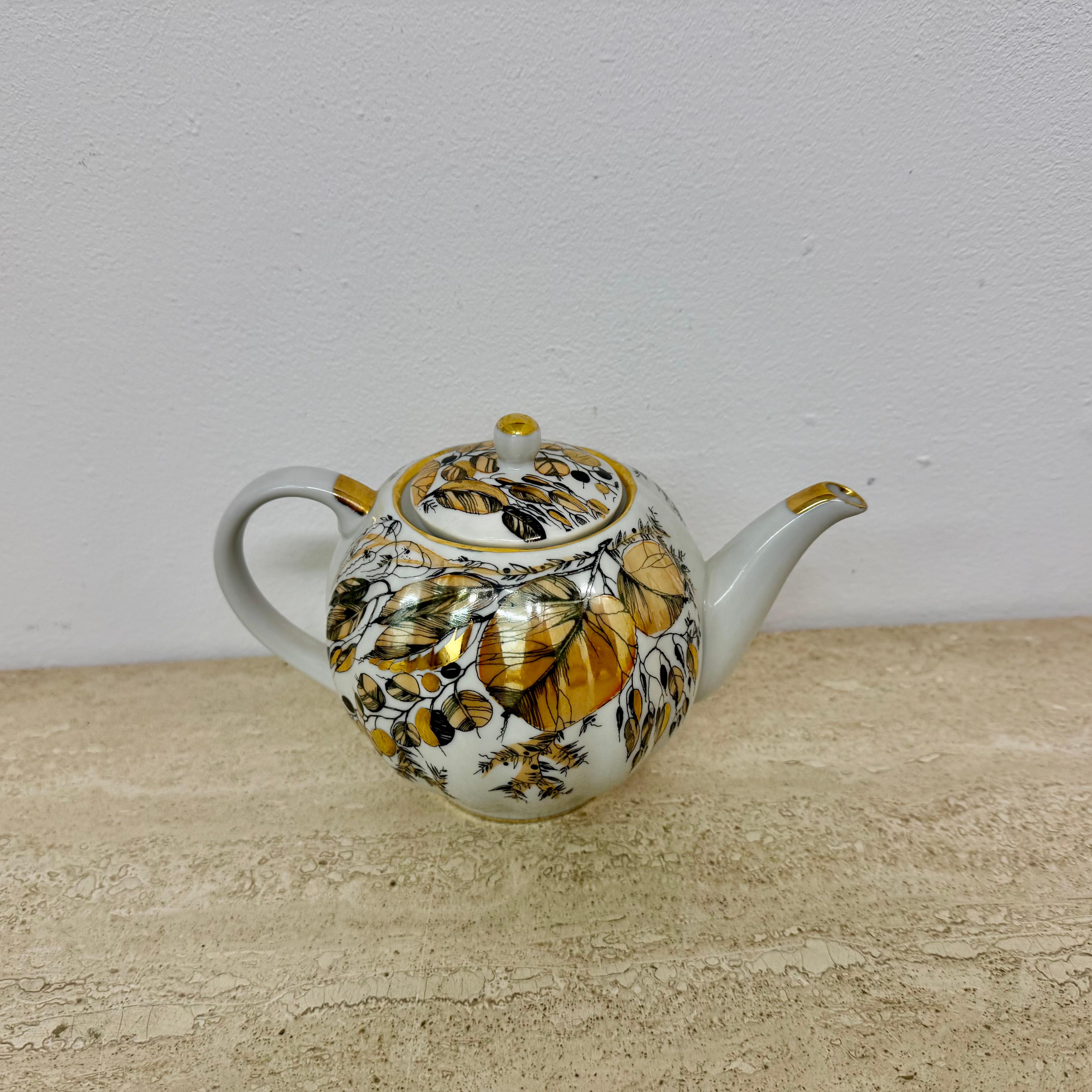 Russian imperial porcelain Tea set Lomonosov made in USSR Golden Autumn For Sale 9