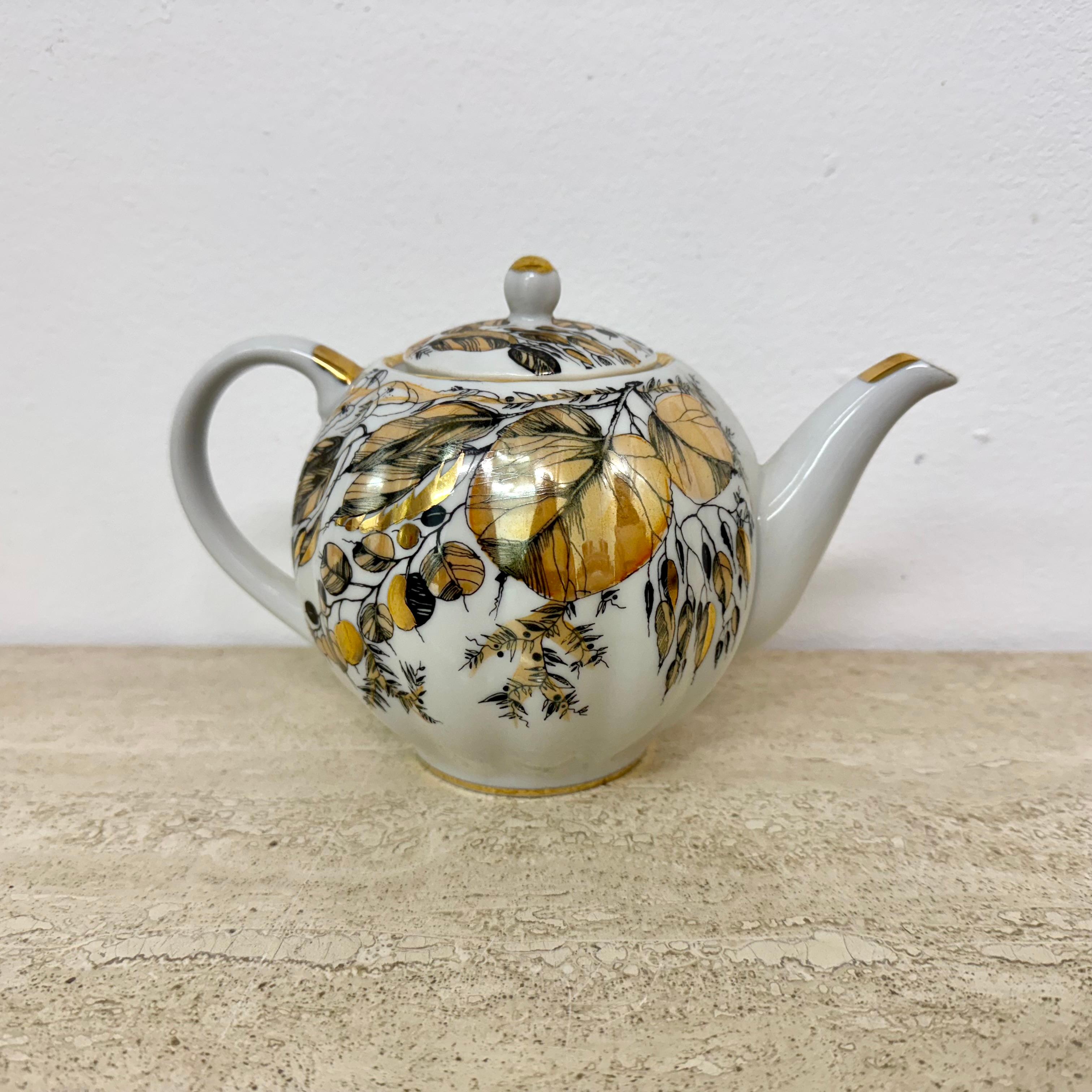 Russian imperial porcelain Tea set Lomonosov made in USSR Golden Autumn For Sale 10