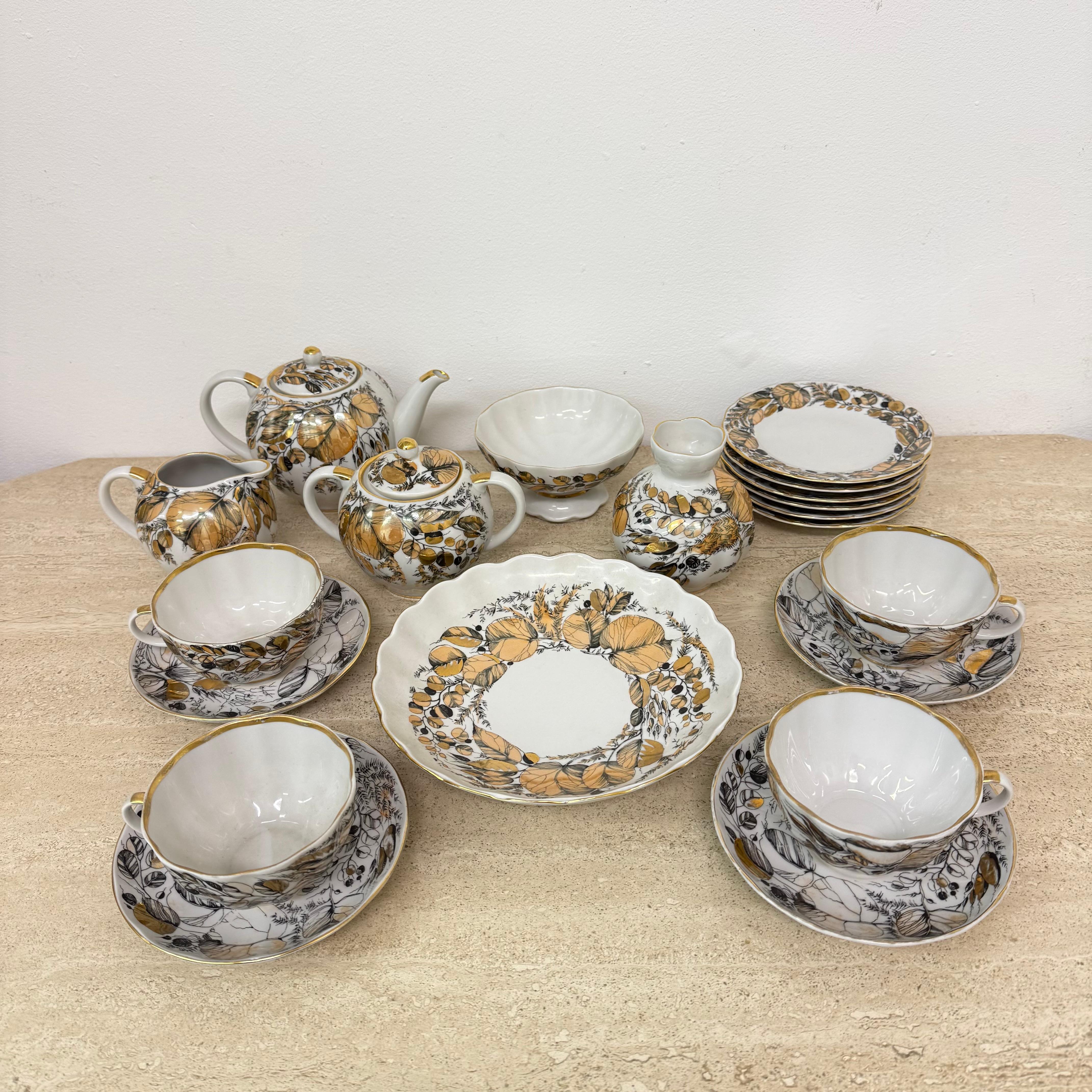 Aesthetic Movement Russian imperial porcelain Tea set Lomonosov made in USSR Golden Autumn For Sale