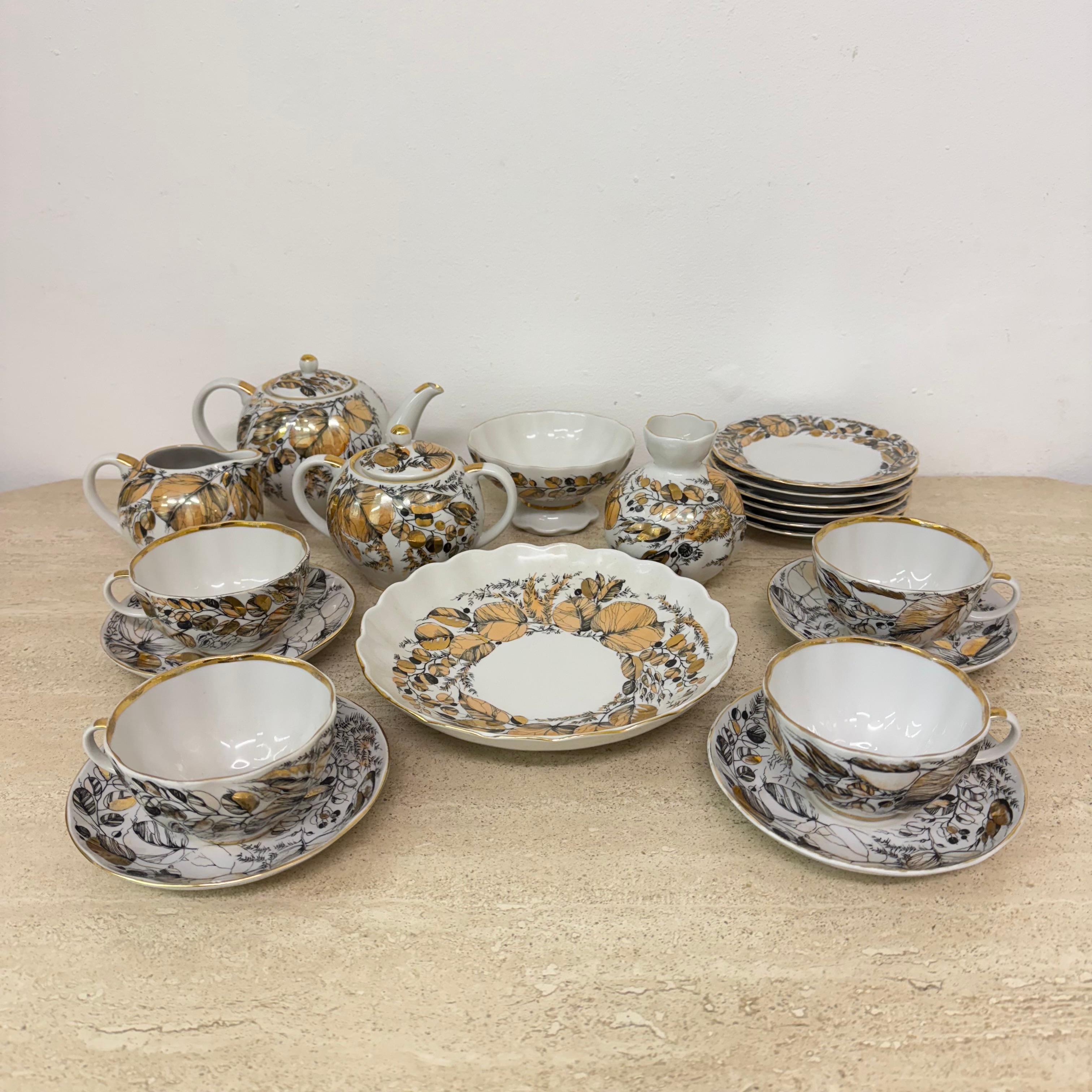 Late 20th Century Russian imperial porcelain Tea set Lomonosov made in USSR Golden Autumn For Sale