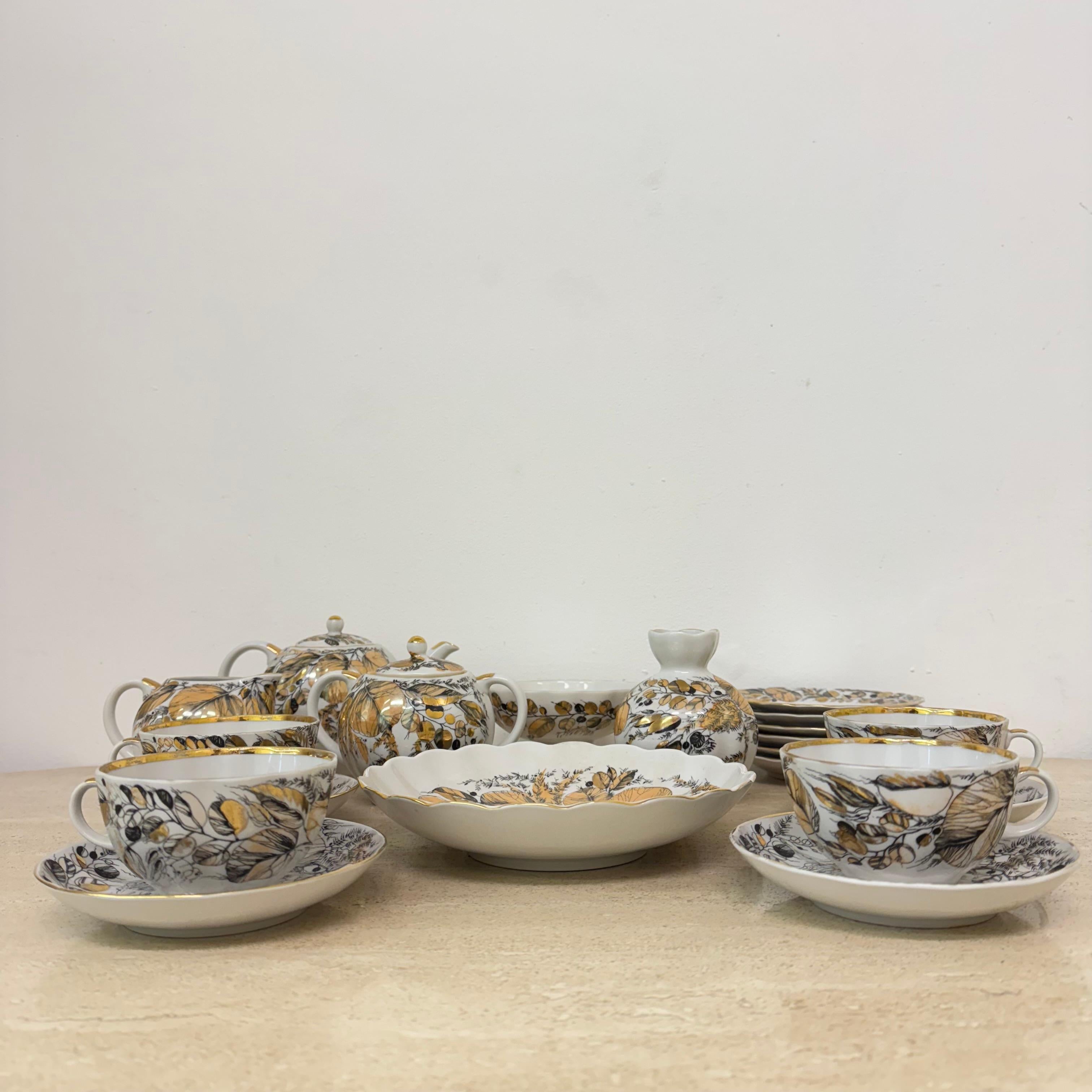 Russian imperial porcelain Tea set Lomonosov made in USSR Golden Autumn For Sale 1