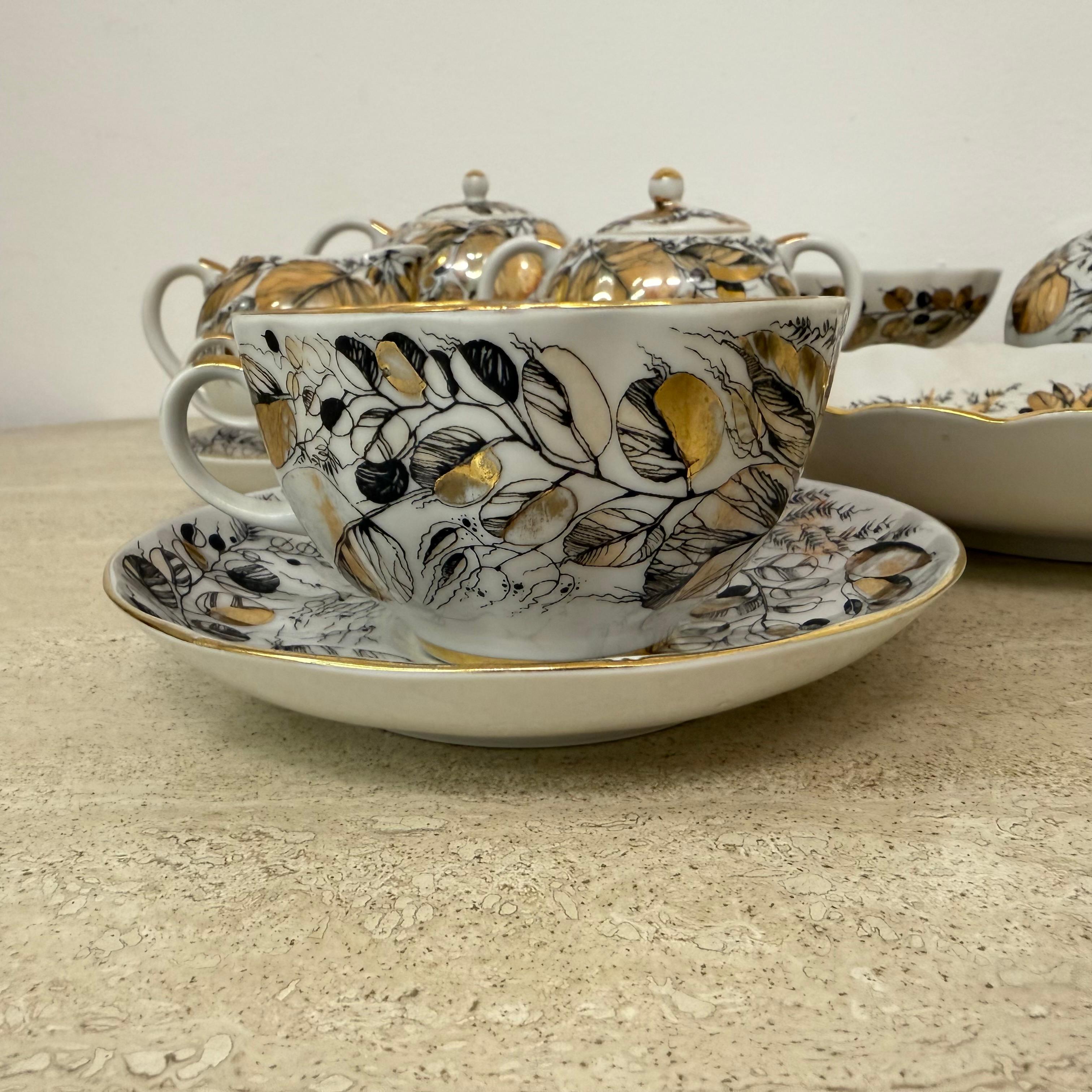 Russian imperial porcelain Tea set Lomonosov made in USSR Golden Autumn For Sale 2