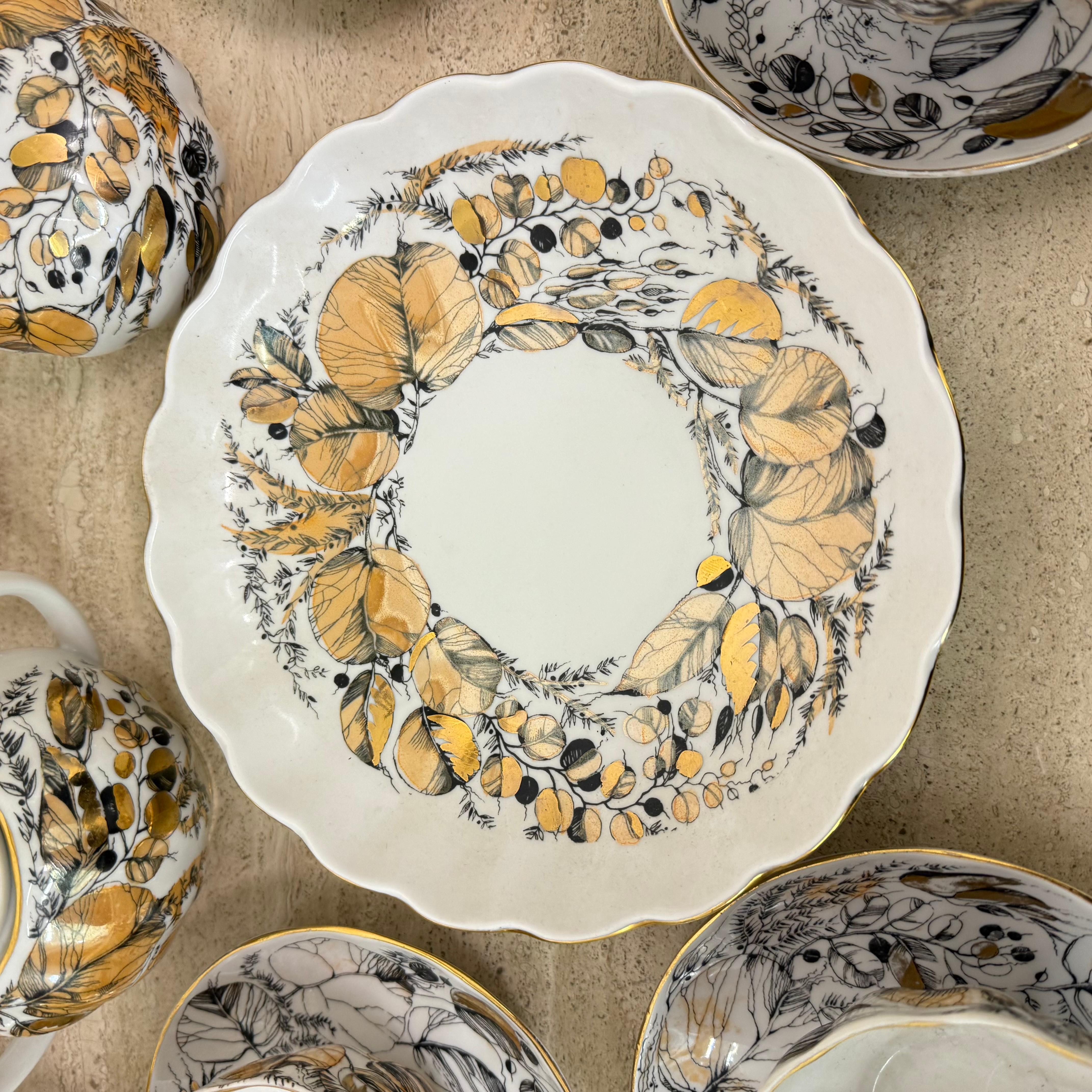 Russian imperial porcelain Tea set Lomonosov made in USSR Golden Autumn For Sale 3