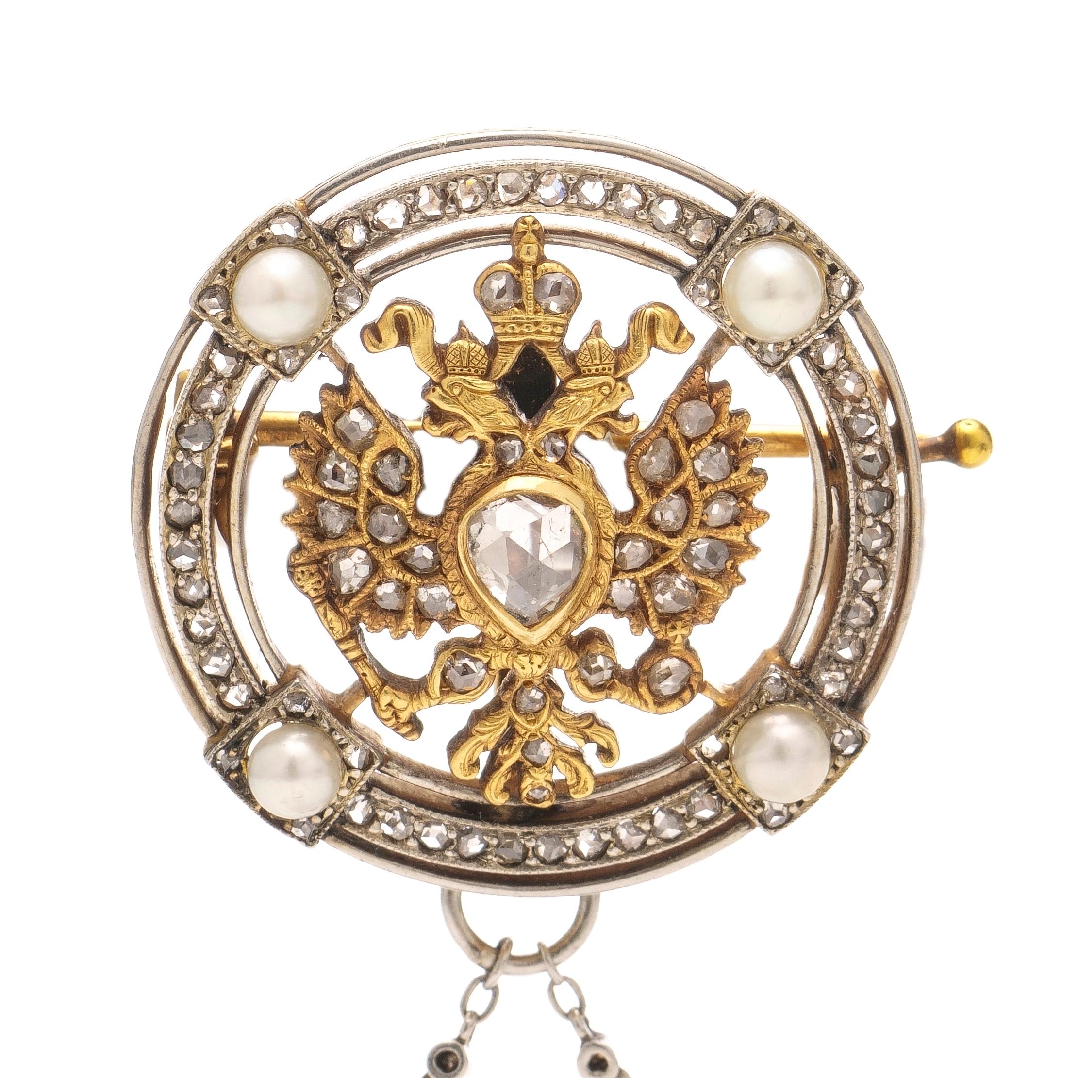 Rose Cut Russian Imperial Presentation Jewelled Platinum and Gold Pendant Watch For Sale