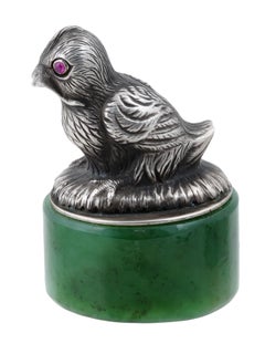 Russian Imperial Silver Bird Figurine with Ruby Eyes, 6th Artel, 1908-1917