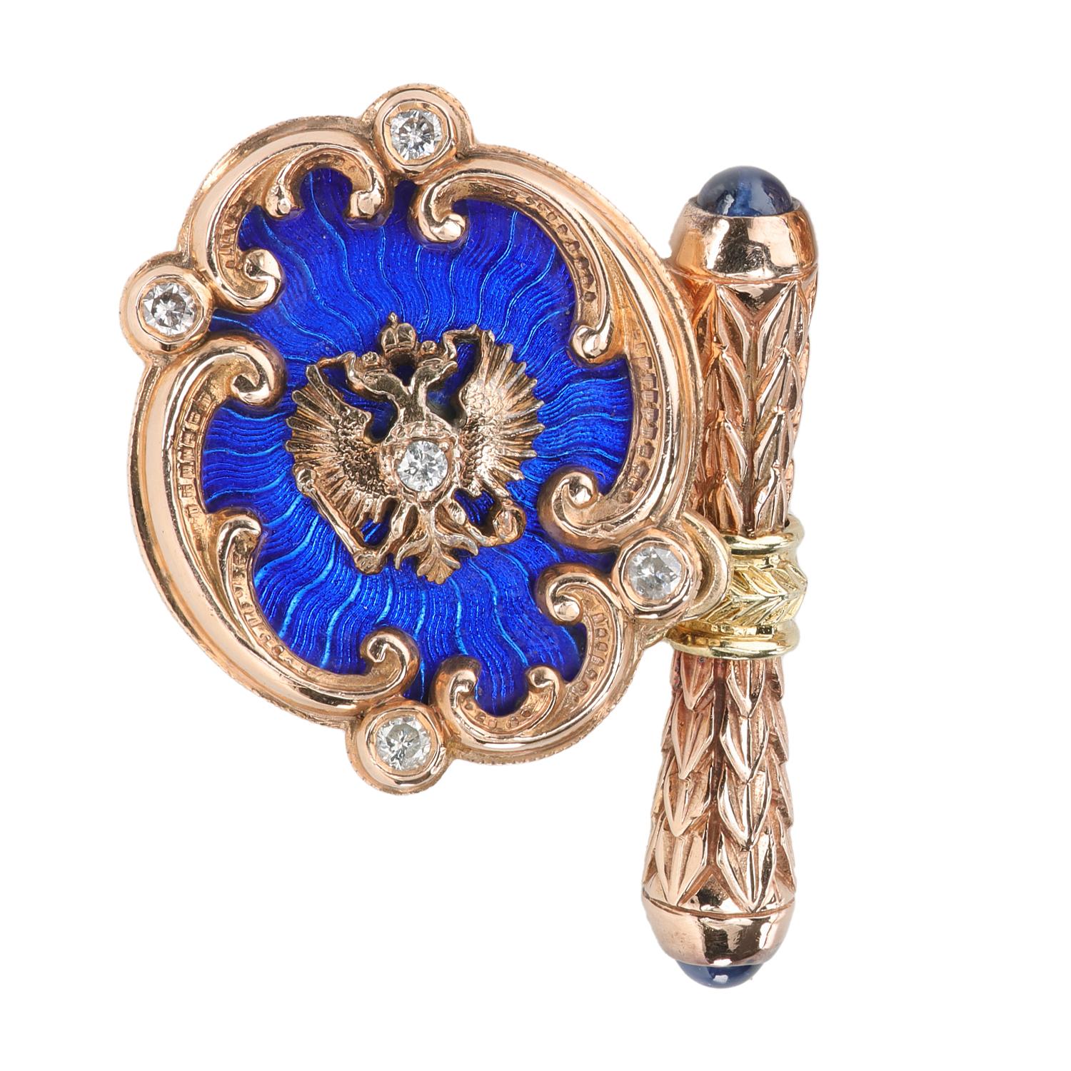Men's Russian Imperial Style Cufflinks in Rose Gold with Diamond and Sapphires