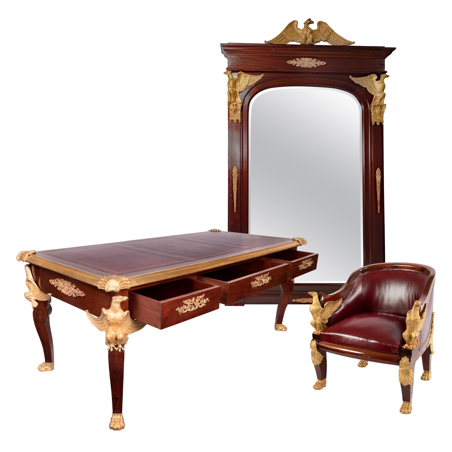 Russian Imperial Style Desk, Chair, and Mirror For Sale
