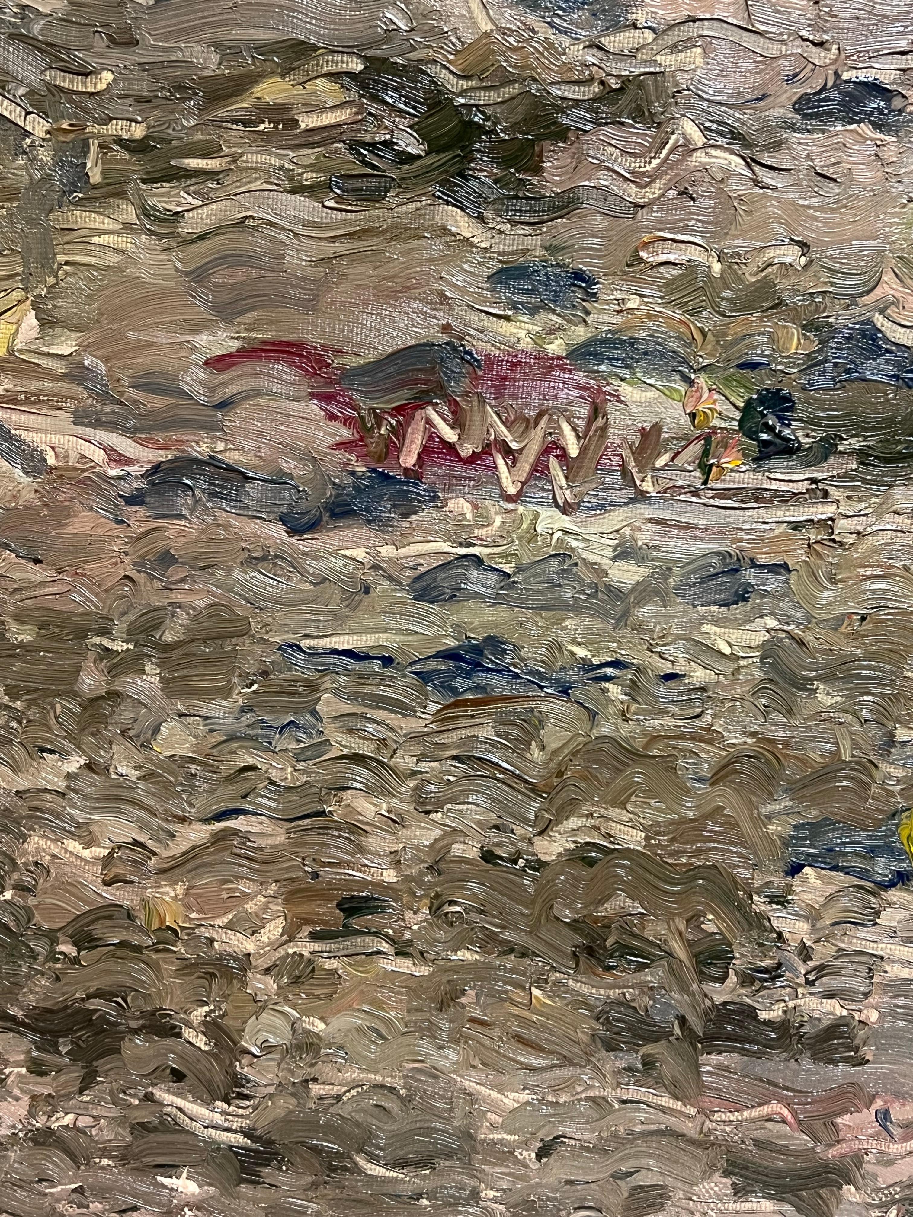 Enorme dipinto ad olio del 20° secolo, firmato da un impressionista russo, Giardino di fiori e casa in vendita 5