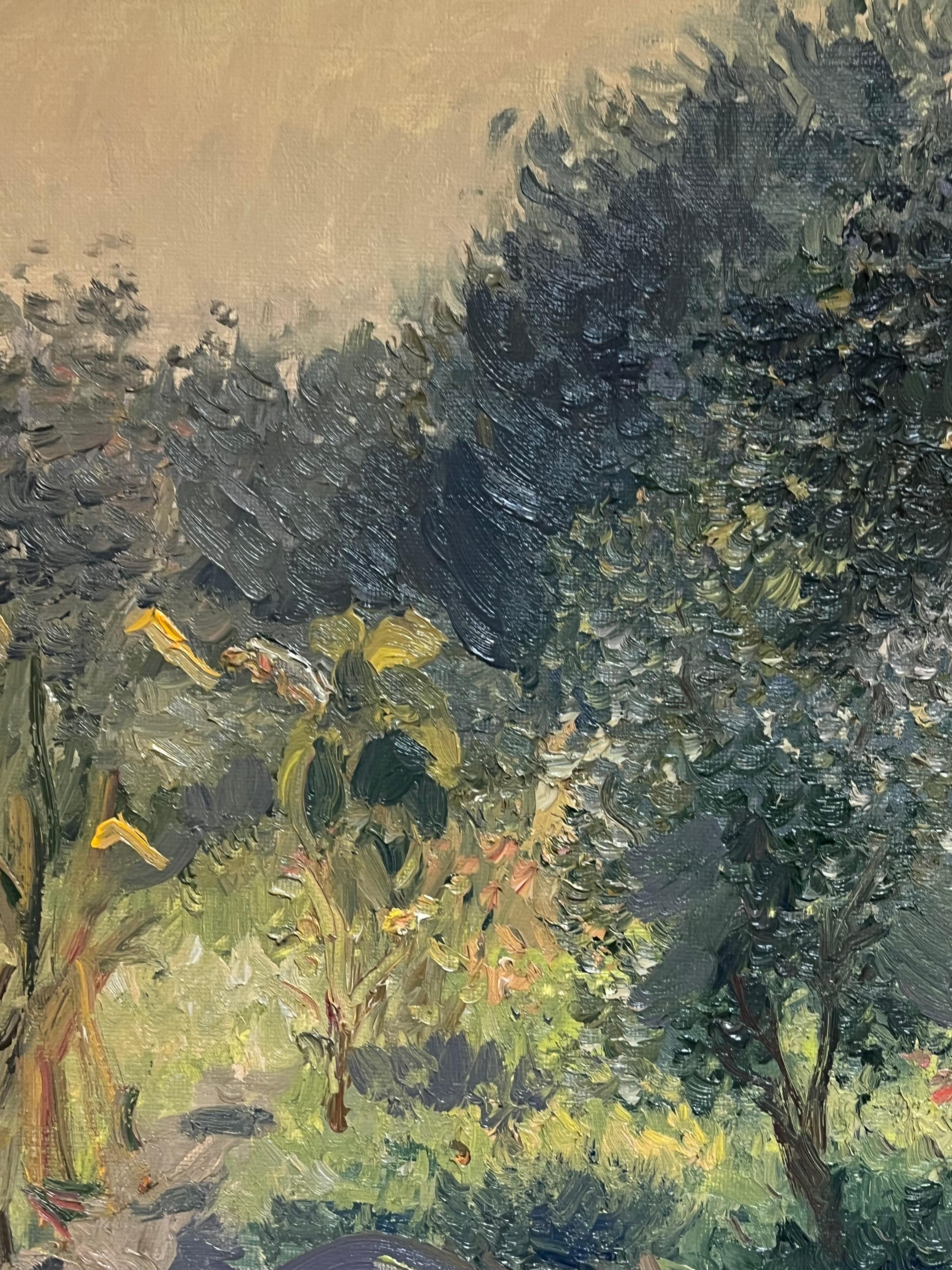 Il giardino del cottage
Russian School, firmato in cirillico
datato 1989
intitolato in francese verso
olio su tela, incorniciato
incorniciato: 40 x 40 pollici
tela: 35,5 x 35,5 pollici
Provenienza: collezione privata, Francia
Condizioni: ottime