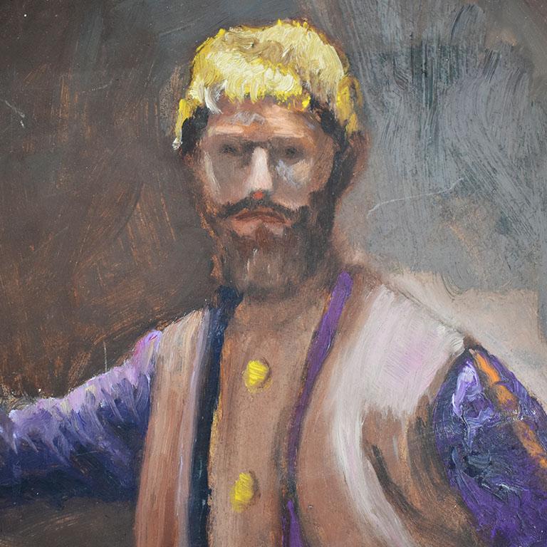 Russian Inspired Portrait Painting of a Man with Yellow Turban In Excellent Condition For Sale In Oklahoma City, OK