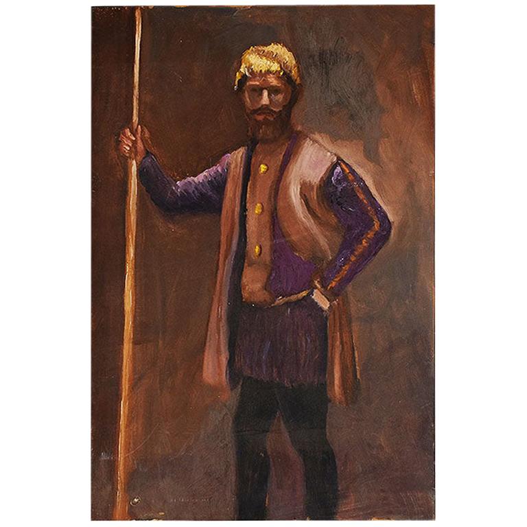 Russian Inspired Portrait Painting of a Man with Yellow Turban For Sale