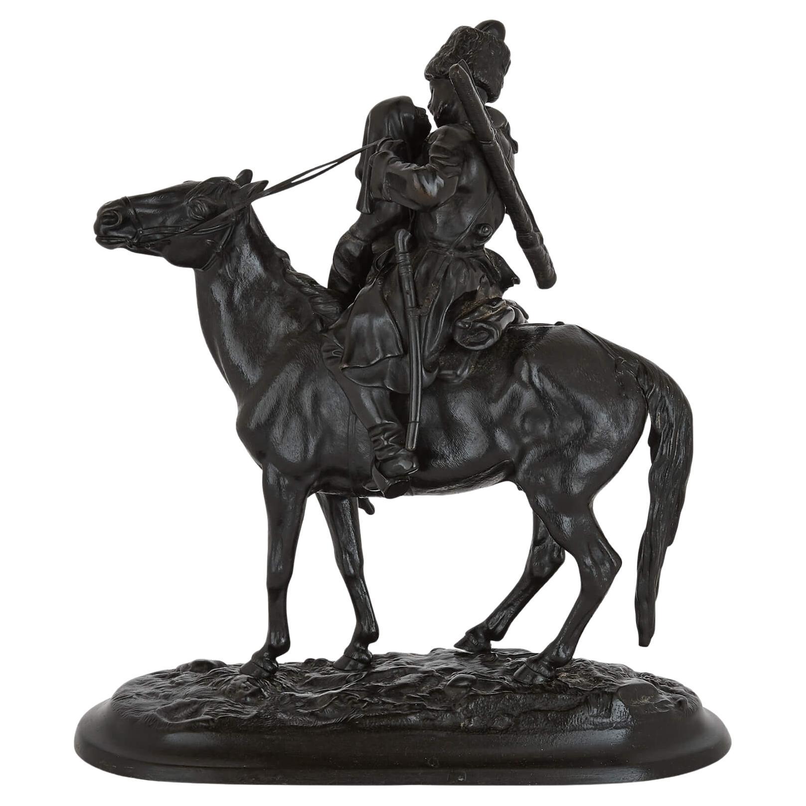 Sculpture russe en fer d'un cheval de chasse