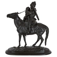 Antique Russian iron sculpture of a Cossack horseman