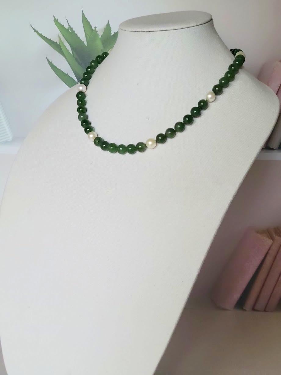 Russian Jade & Akoya Pearl Necklace For Sale 1