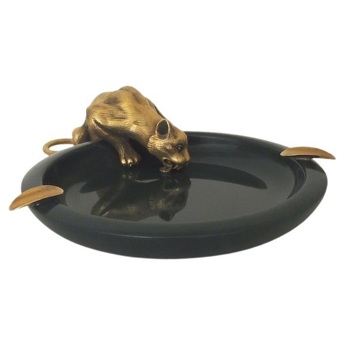 A magnificent Russian carved and polished Jasper dish ashtray with a gilt panther and cigarette rests predating the Russian revolution, circa 1900. Stamped

The Finest Jaspers in the world are found in Russia as is this particular shade of green