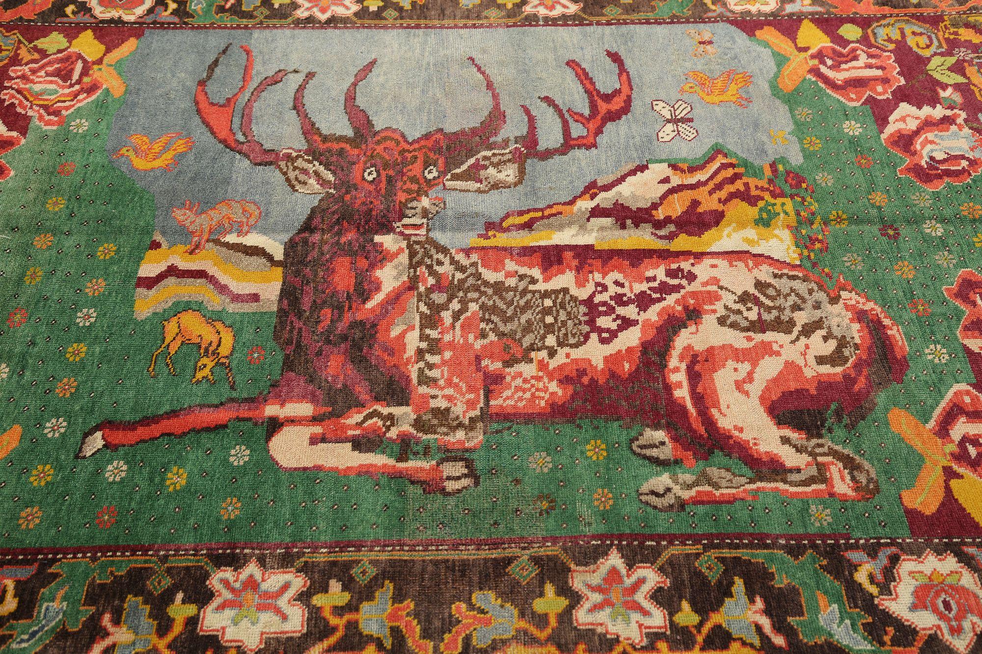 Tapis russes Karabagh - Laine bleu vert ivoire rouge jaune - 97944 Excellent état - En vente à Dallas, TX