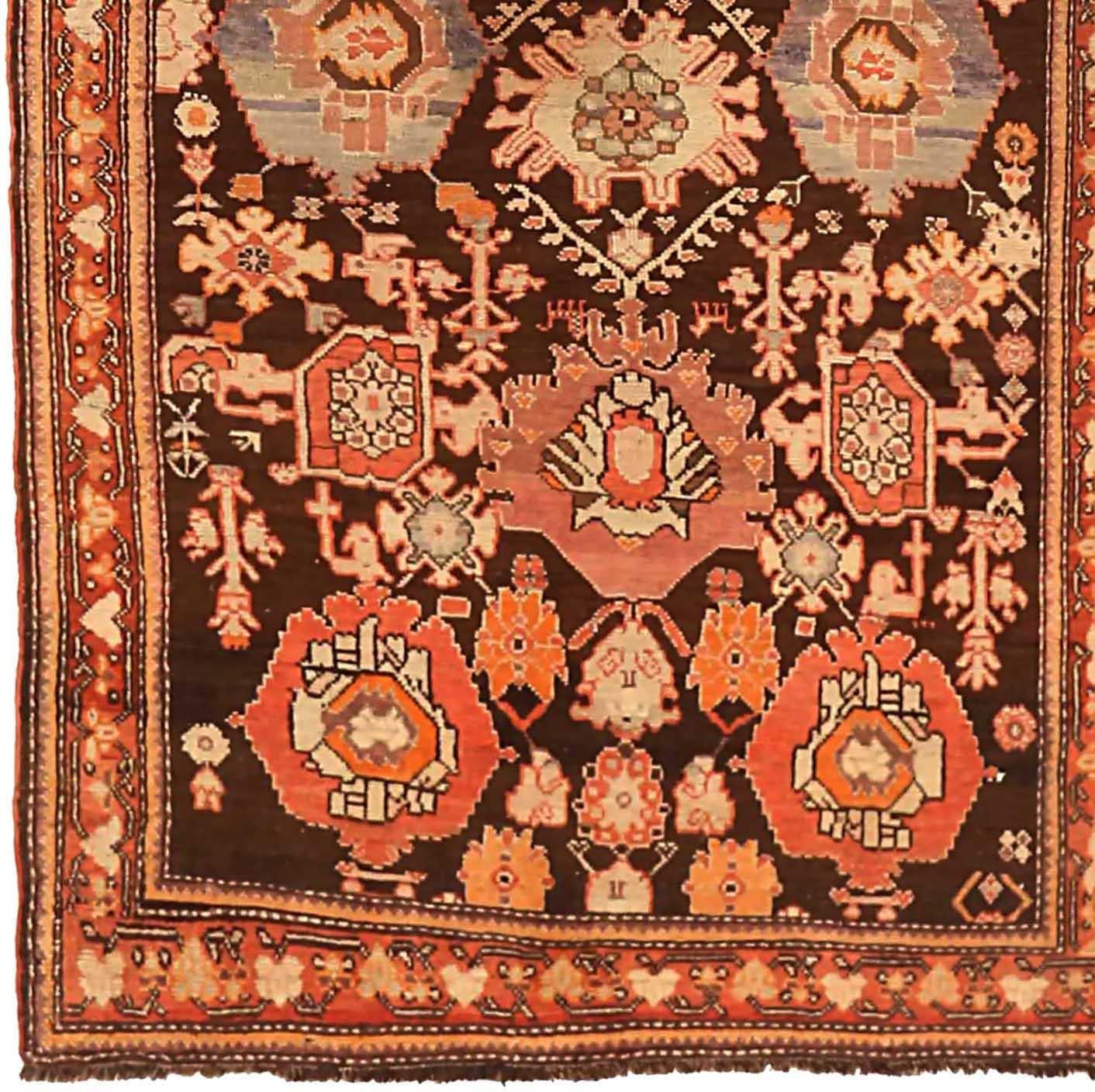 Russische Karabagh Läufer Teppich CIRCA 1910 - Wolle braun Elfenbein rot 72790 im Zustand „Hervorragend“ im Angebot in Dallas, TX