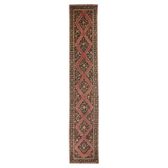 Tapis de course russe Karabagh Circa 1910 - Laine Ivoire Bleu marine Rouge Design/One - 75153