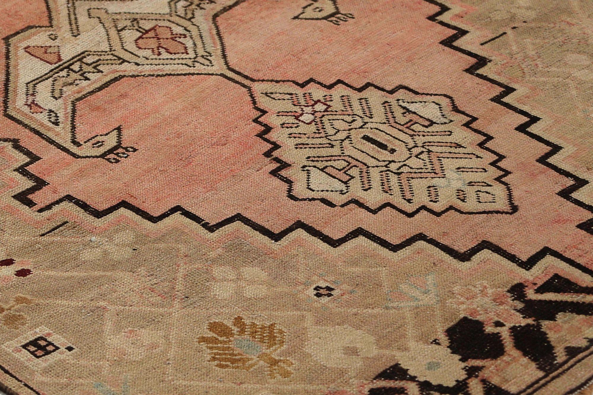 Tribale Tappeto Runner Russian Karabagh - Lana Nero Avorio Rosa Rosso Taupe - 97977 in vendita