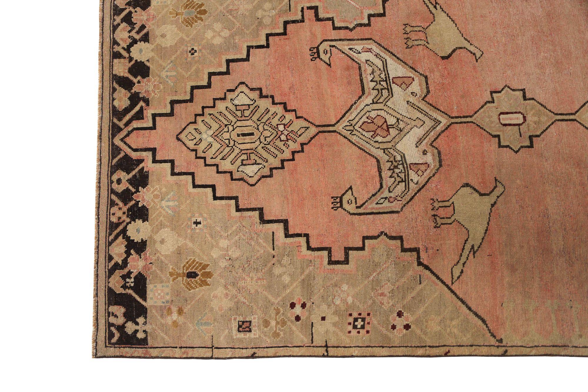 Tappeto Runner Russian Karabagh - Lana Nero Avorio Rosa Rosso Taupe - 97977 In condizioni ottime in vendita a Dallas, TX