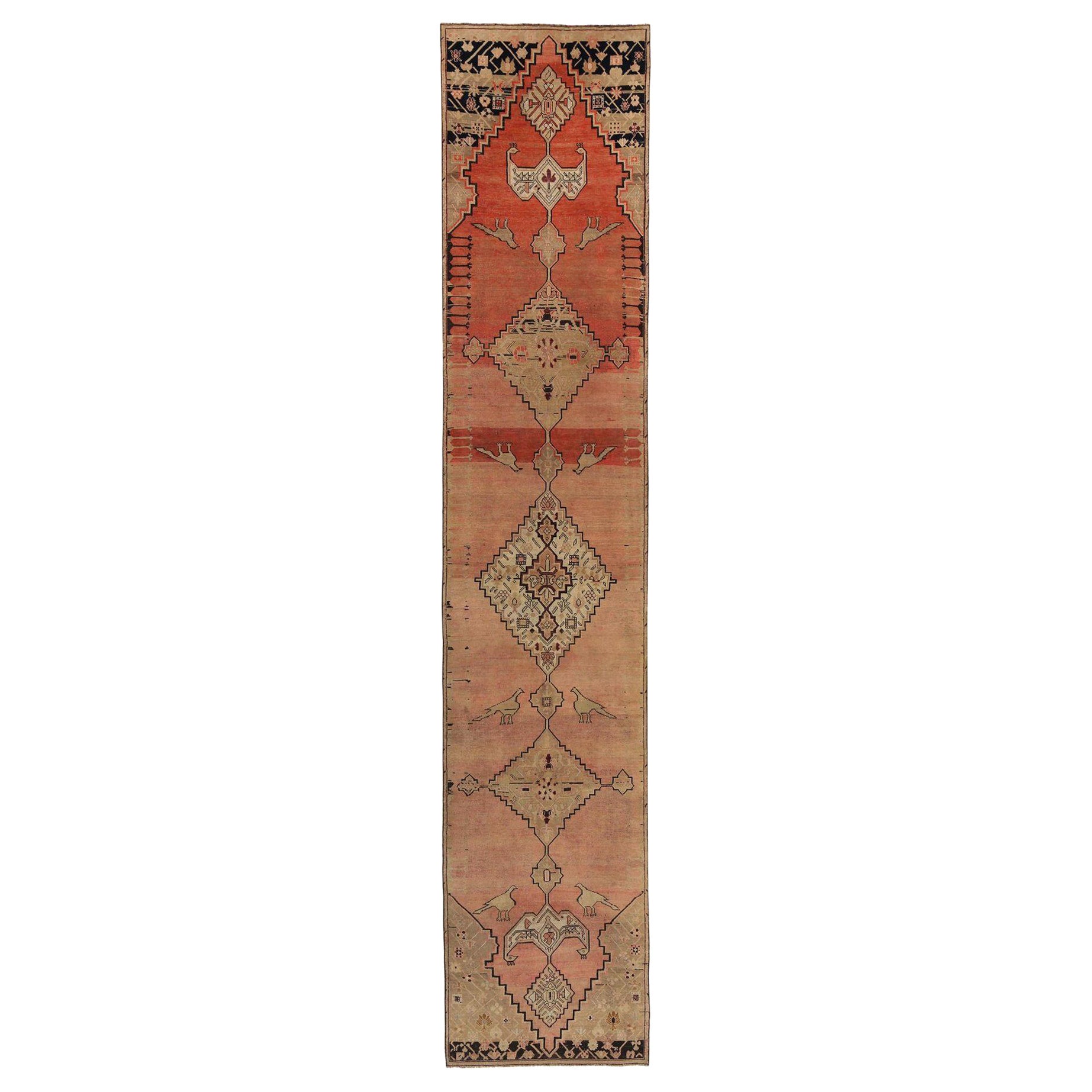 Tappeto Runner Russian Karabagh - Lana Nero Avorio Rosa Rosso Taupe - 97977 in vendita