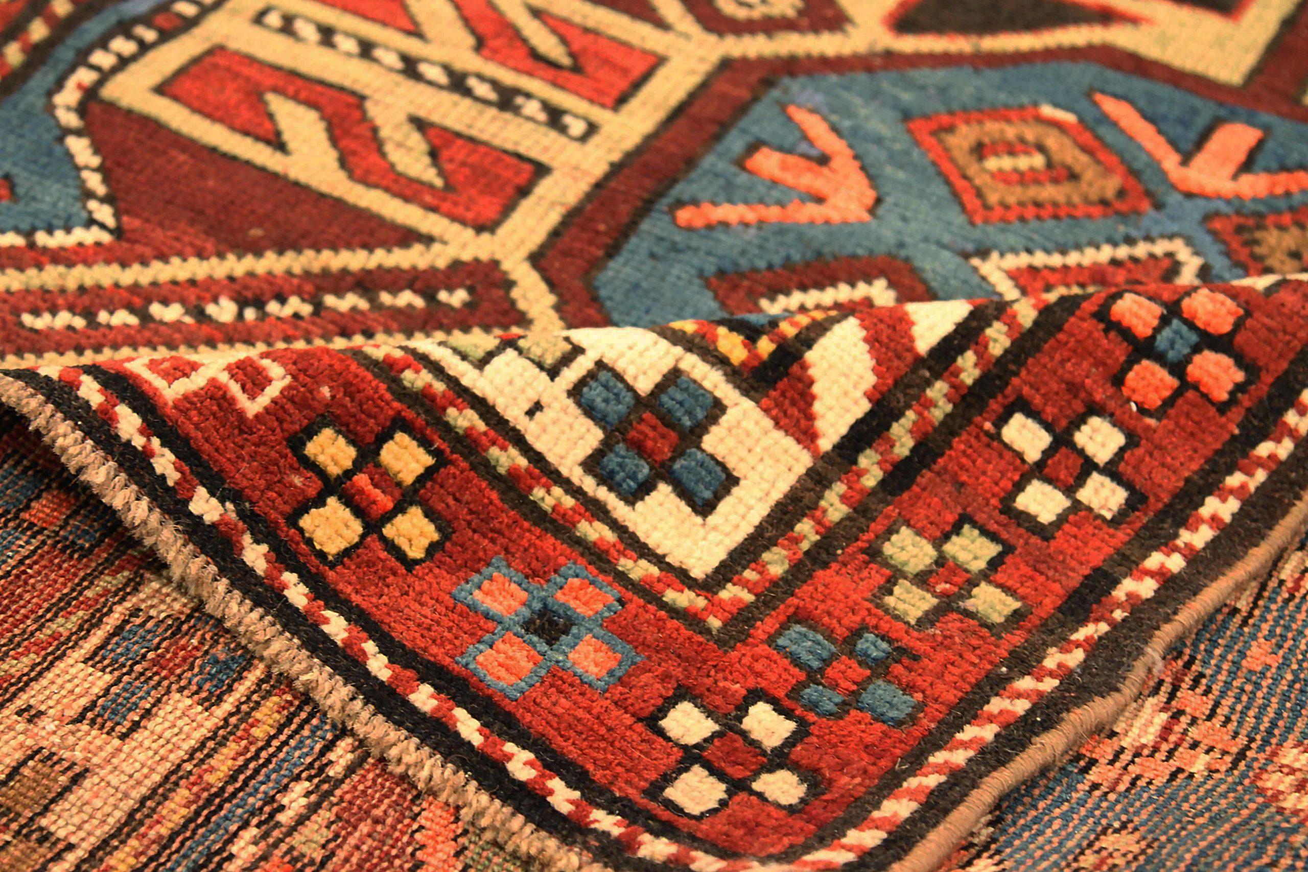 20th Century Russian Karabagh Small Rug - Wool Blue Ivory Red 73290 For Sale