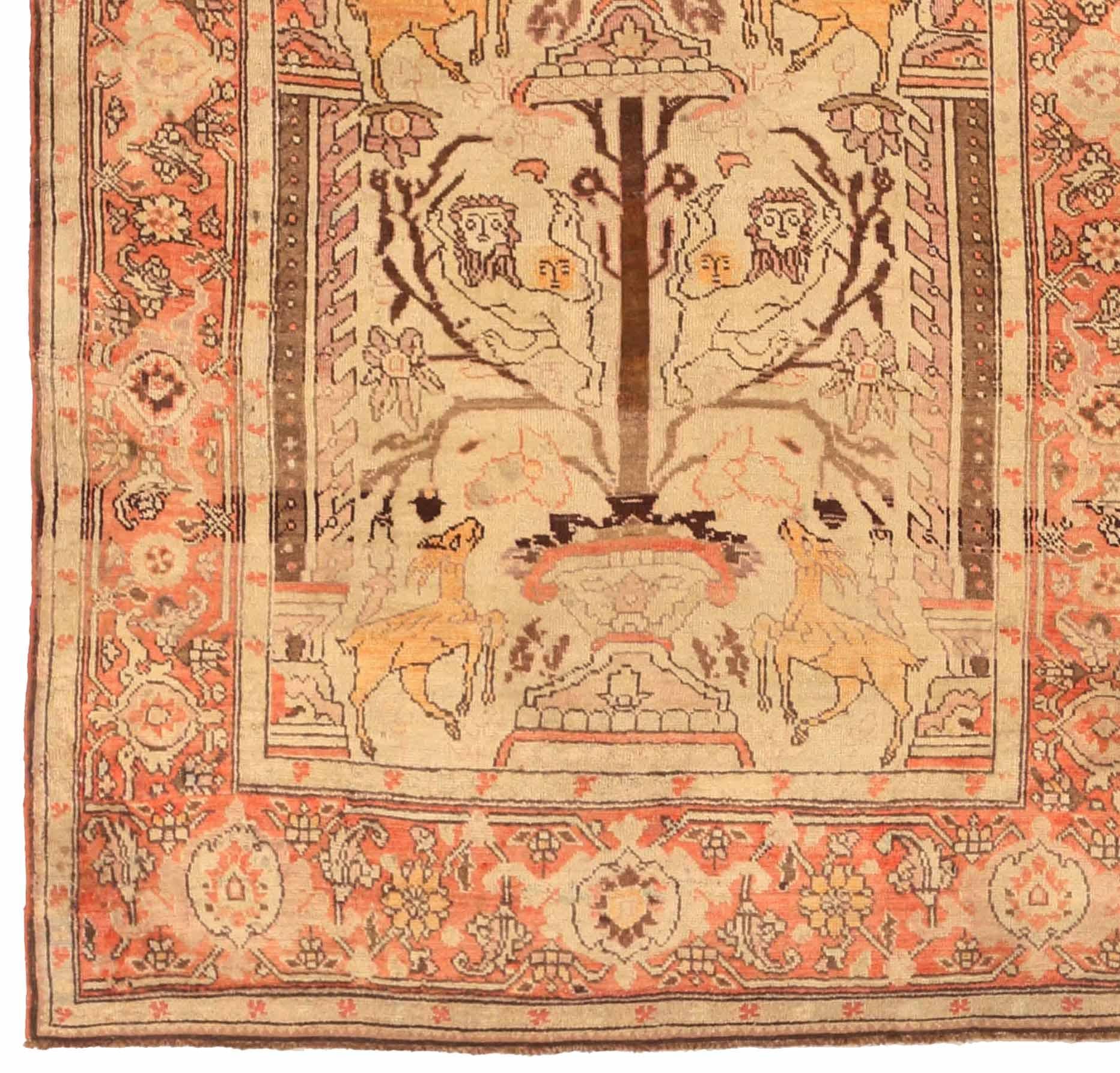 Russian Karabagh Small Rug - Wool Brown Ivory Pink 73948 In Excellent Condition For Sale In Dallas, TX
