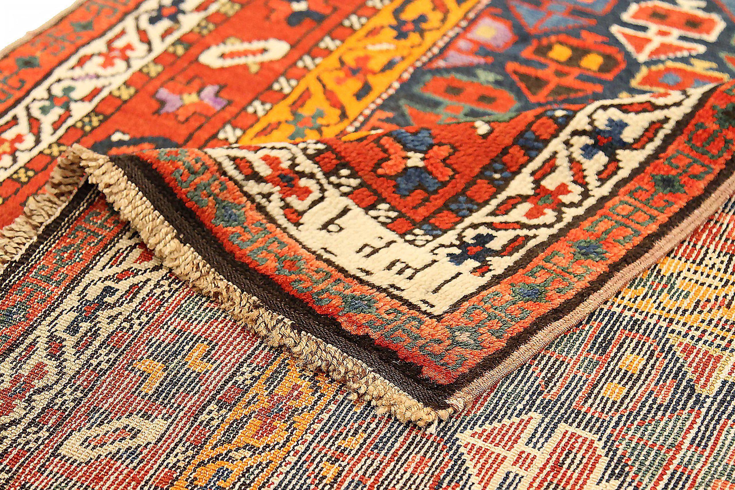 Russischer Karabagh Kleiner Teppich CIRCA 1910 - Wolle Blau Rot Gelb 72132 (20. Jahrhundert) im Angebot