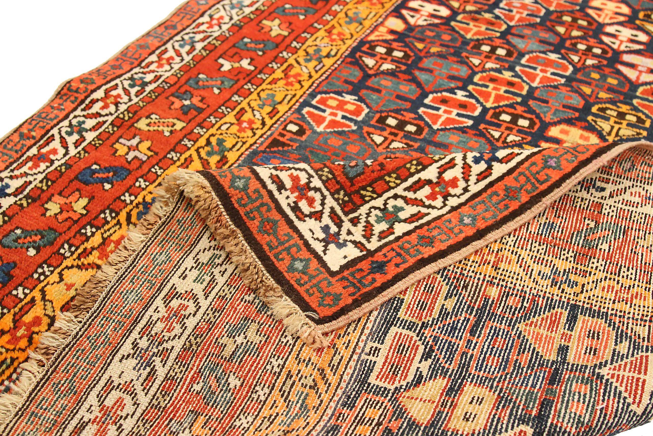 Russischer Karabagh Kleiner Teppich CIRCA 1910 - Wolle Blau Rot Gelb 72133 (20. Jahrhundert) im Angebot