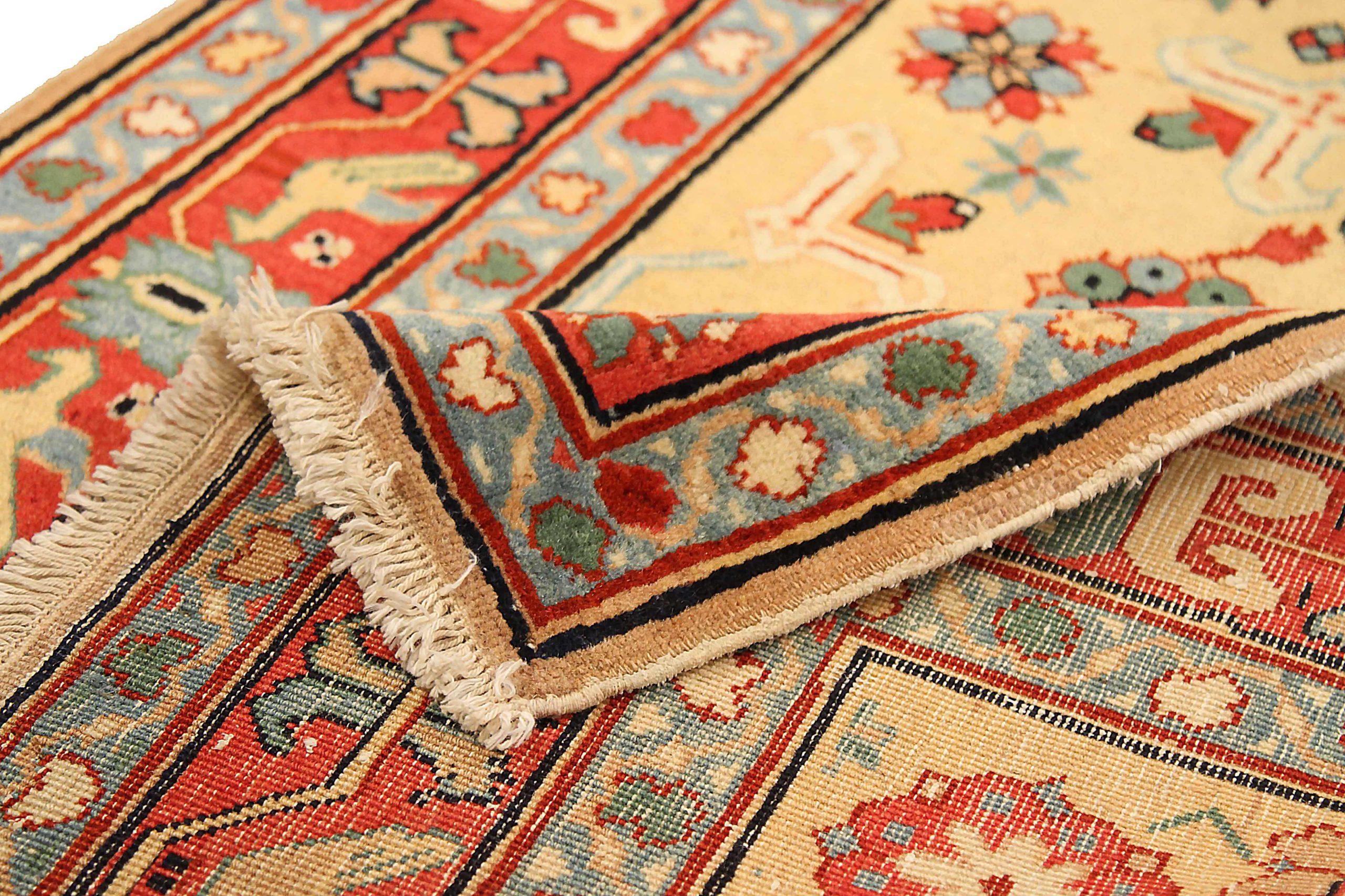 Russischer Karabagh Kleiner Teppich CIRCA 1910 - Wolle Blau Rot Gelb 72196 (20. Jahrhundert) im Angebot