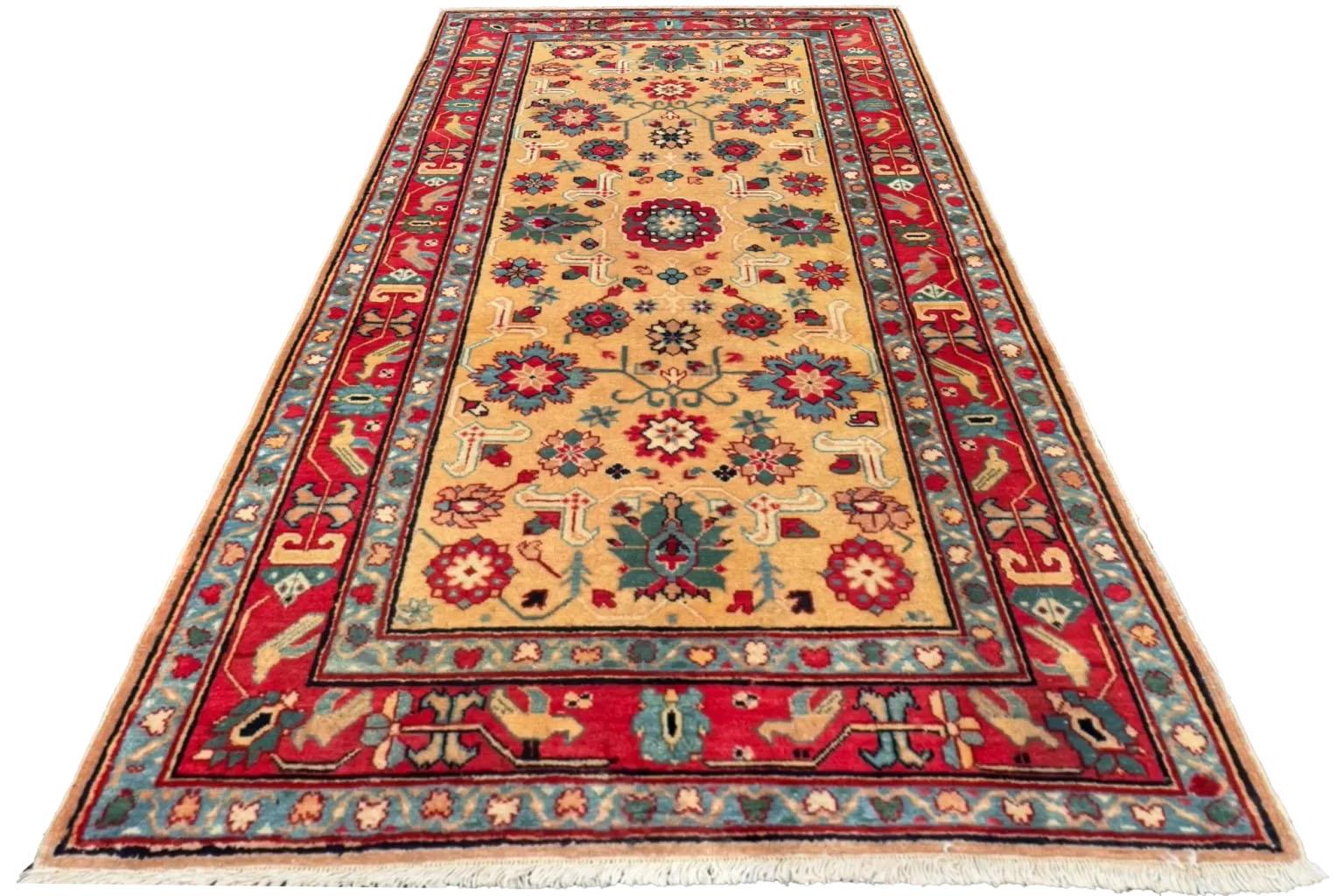 Russe Petit tapis russe Karabagh datant d'environ 1910 - Laine bleu rouge jaune 72196 en vente