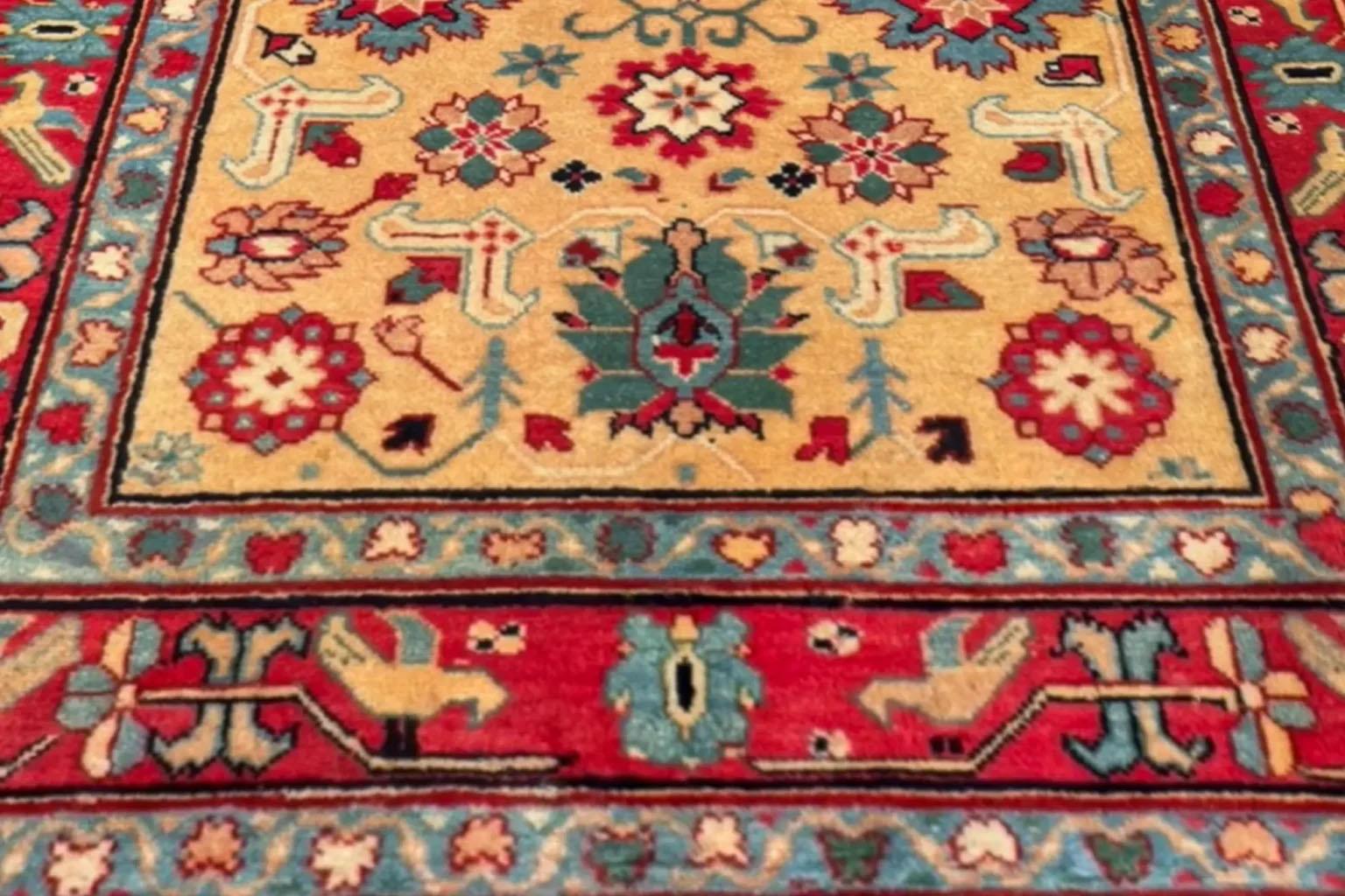 Tissé à la main Petit tapis russe Karabagh datant d'environ 1910 - Laine bleu rouge jaune 72196 en vente