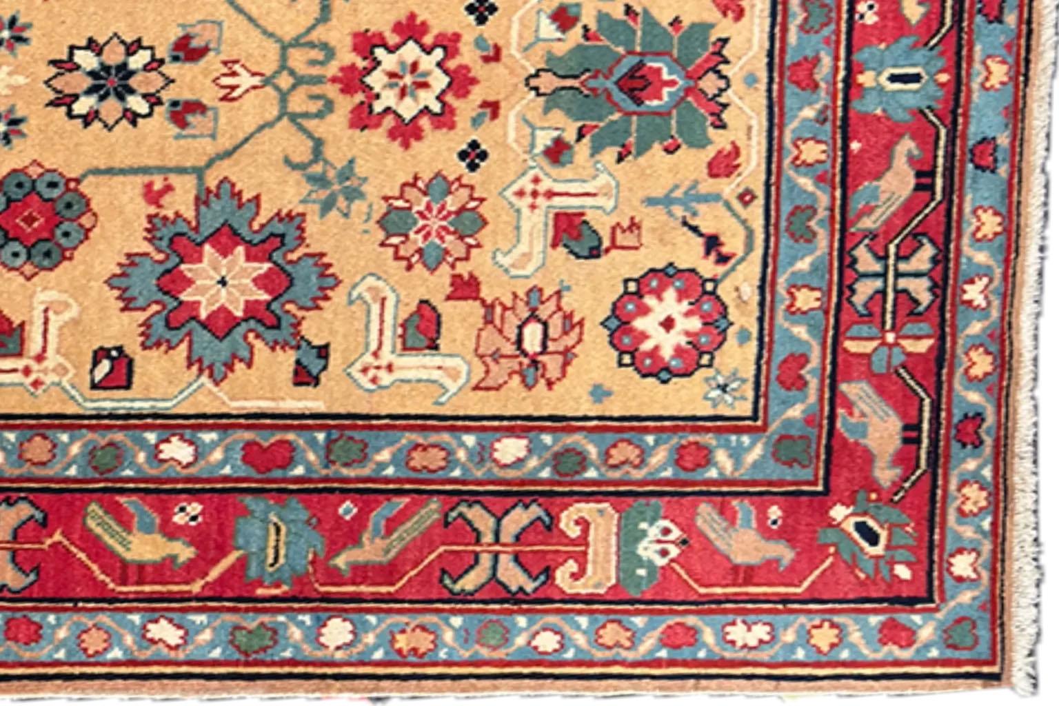 Petit tapis russe Karabagh datant d'environ 1910 - Laine bleu rouge jaune 72196 Excellent état - En vente à Dallas, TX