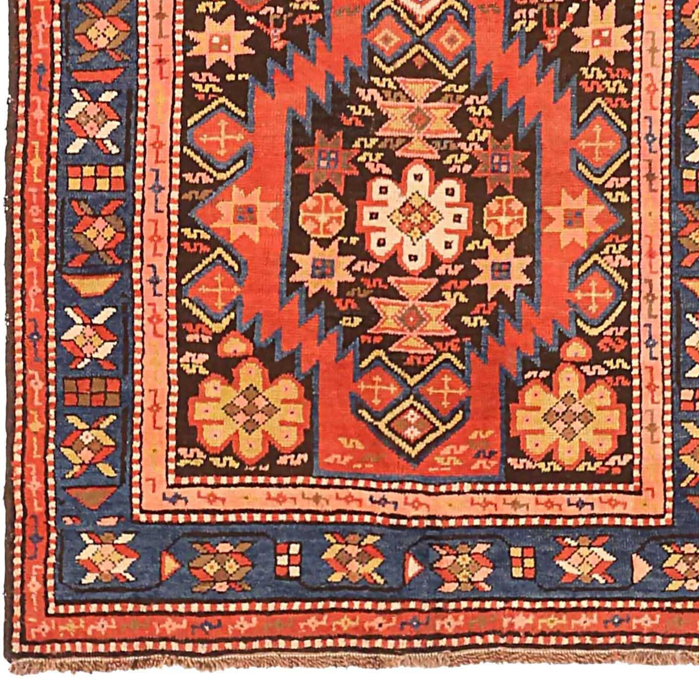 Russischer Karabagh Kleiner Teppich CIRCA 1910 - Wolle Blau Rot Gelb 72560 im Zustand „Hervorragend“ im Angebot in Dallas, TX