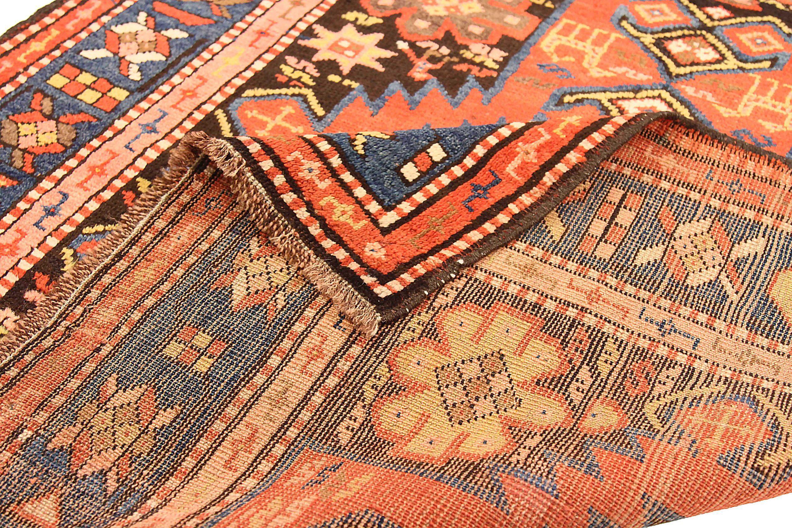 Russischer Karabagh Kleiner Teppich CIRCA 1910 - Wolle Blau Rot Gelb 72560 (20. Jahrhundert) im Angebot