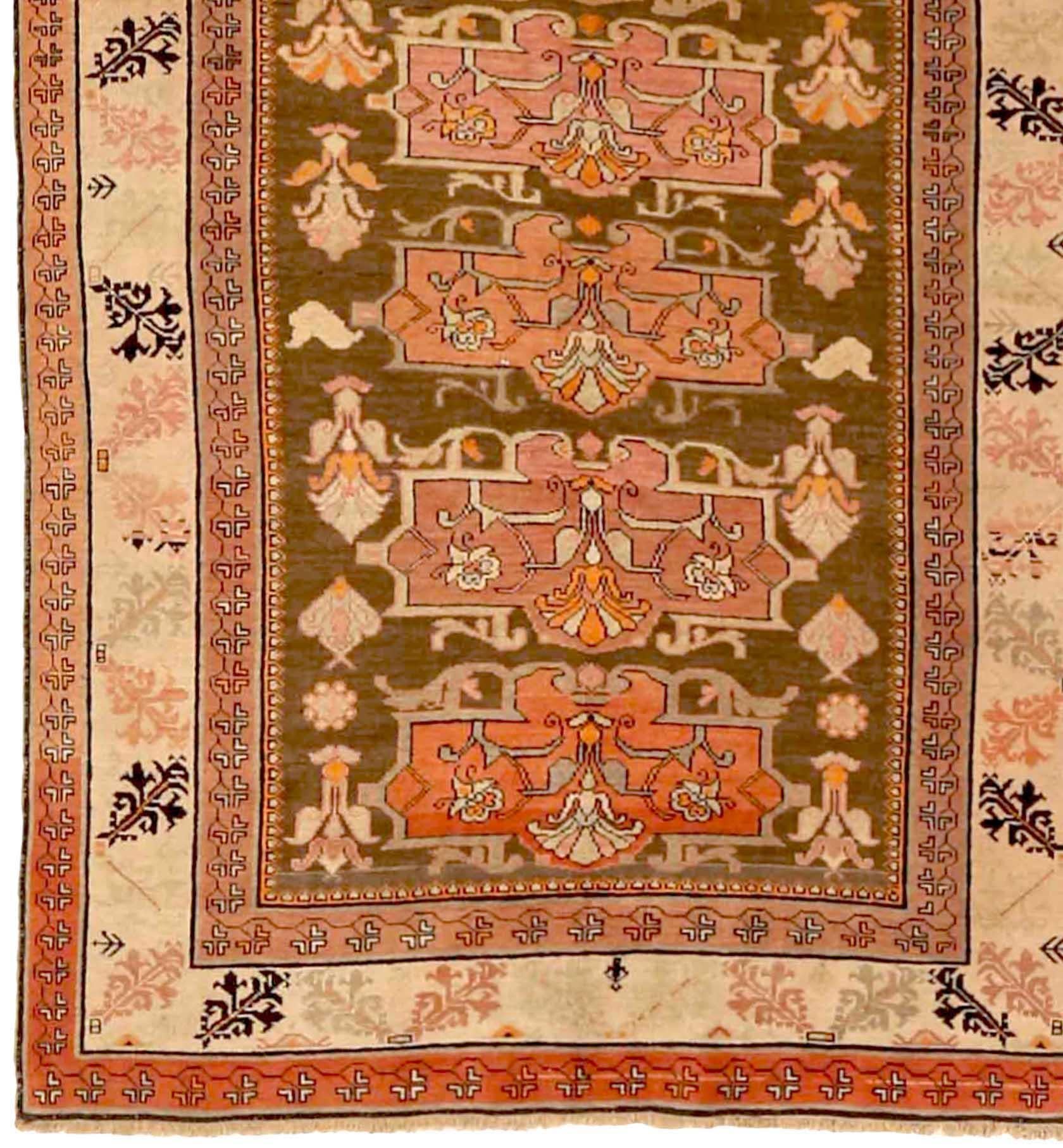 Russischer Karabagh Kleiner Teppich CIRCA 1910 - Wolle Braun Elfenbein Rot 72336 im Zustand „Hervorragend“ im Angebot in Dallas, TX