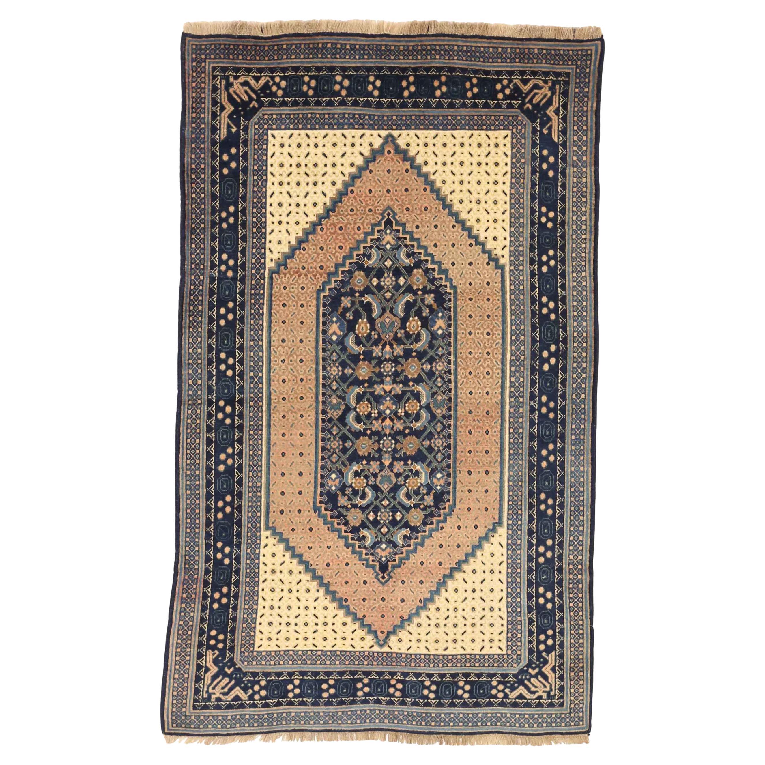 Russian Karabagh Small Rug Circa 1910 - Wool Ivory Navy Blue Pink 75029