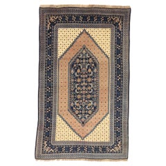 Russian Karabagh Small Rug Circa 1910 - Wool Ivory Navy Blue Pink 75029
