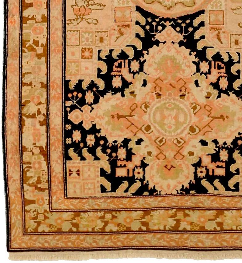 Petit tapis russe Karabagh Circa 1990 - Laine Noir Rose Rouge 71067 Excellent état - En vente à Dallas, TX