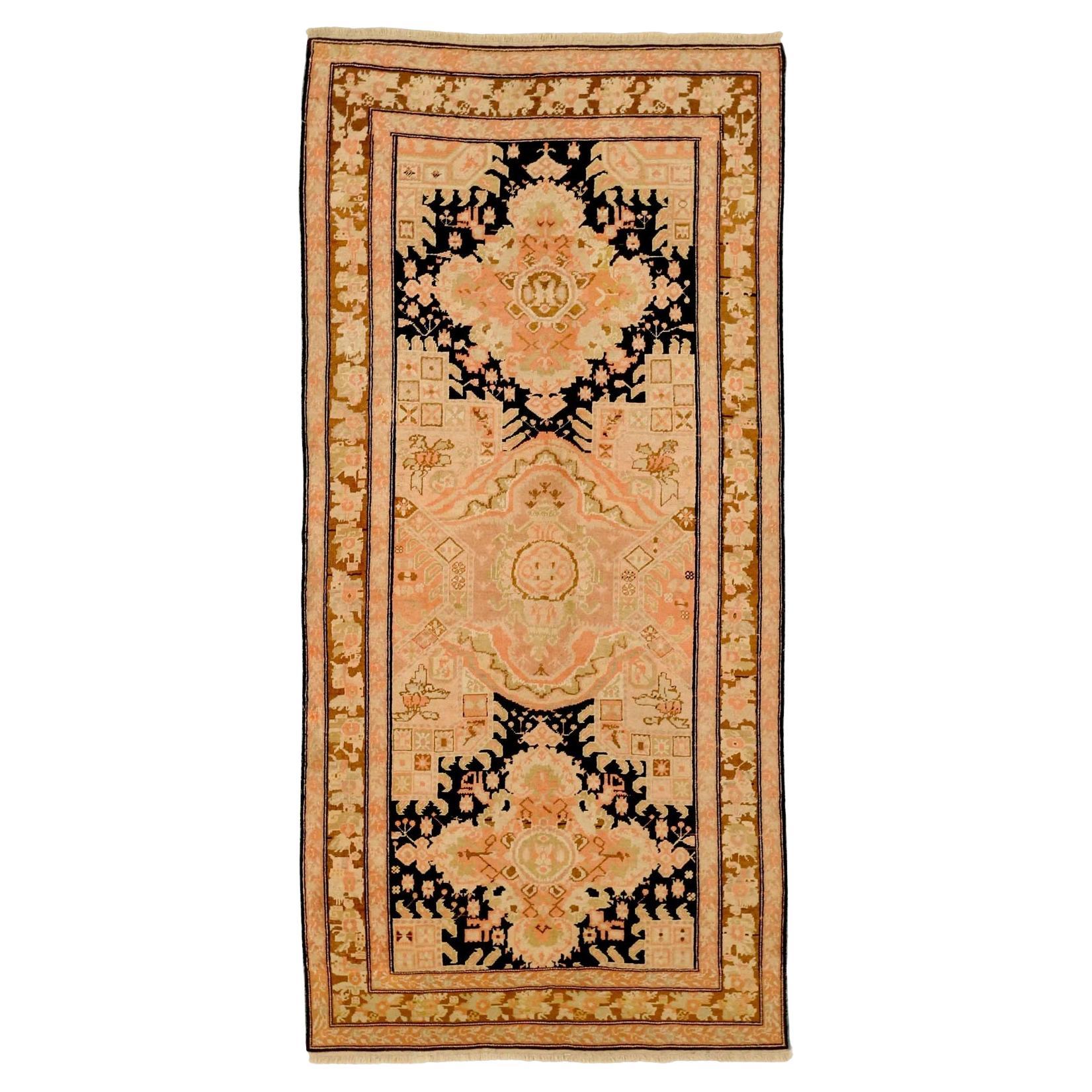Petit tapis russe Karabagh Circa 1990 - Laine Noir Rose Rouge 71067 en vente