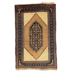 Tappeto russo Karabagh piccolo - Lana Avorio Blu Navy Giallo - 75045