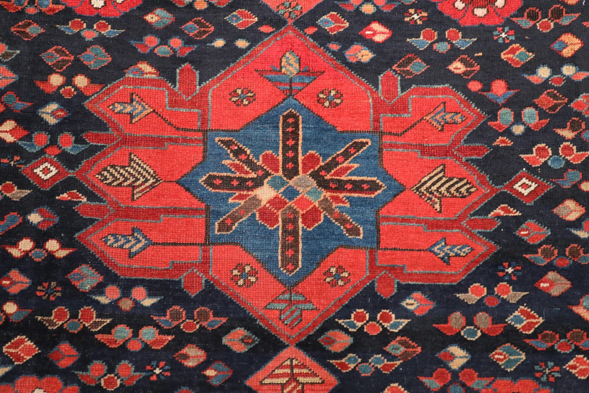 Russische Kazak-Teppiche Circa 1910 - Wolle Schwarz Blau Rot Design - 99582 (Handgeknüpft) im Angebot