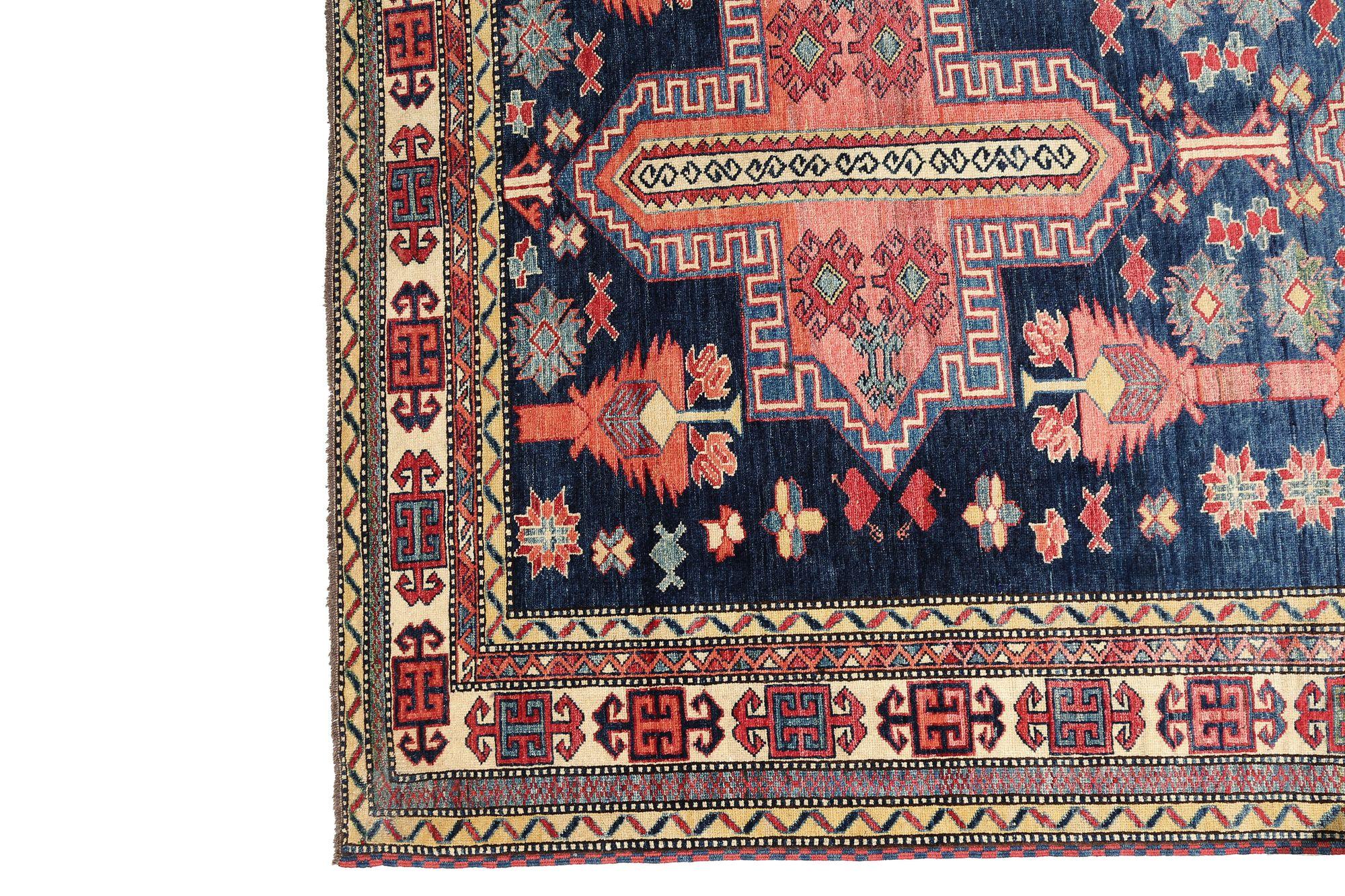 XX secolo Tappeti Kazak russi - Lana Nero Avorio Rosso Giallo Design/One - 97946 in vendita