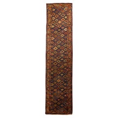Russian Kazak Runner Rug - Wool Blue Green Navy Blue Red - 75139