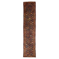 Tapis de couloir Kazak russe - Laine bleu vert bleu marine bleu rouge - 75140
