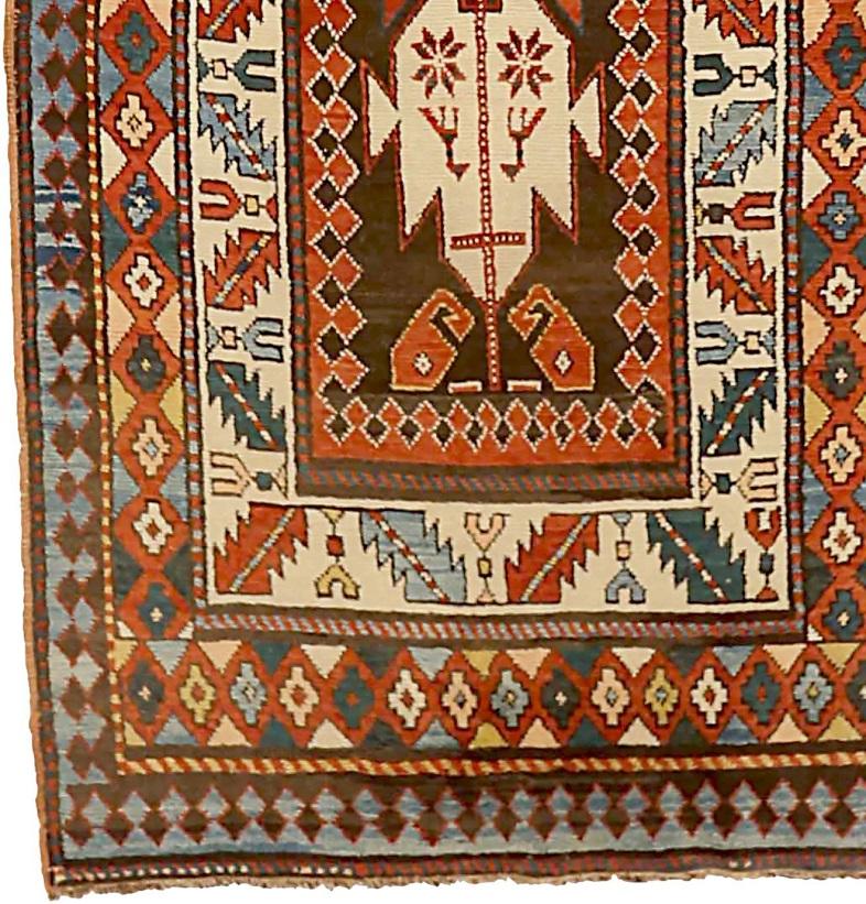 Russische Kazak Läufer Teppich CIRCA 1910 - Wolle Blau Elfenbein Rot Gelb 71525 im Zustand „Hervorragend“ im Angebot in Dallas, TX