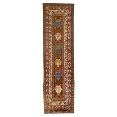 Tapis de couloir Kazak russe vers 1910 - Laine bleu ivoire rouge jaune 71525