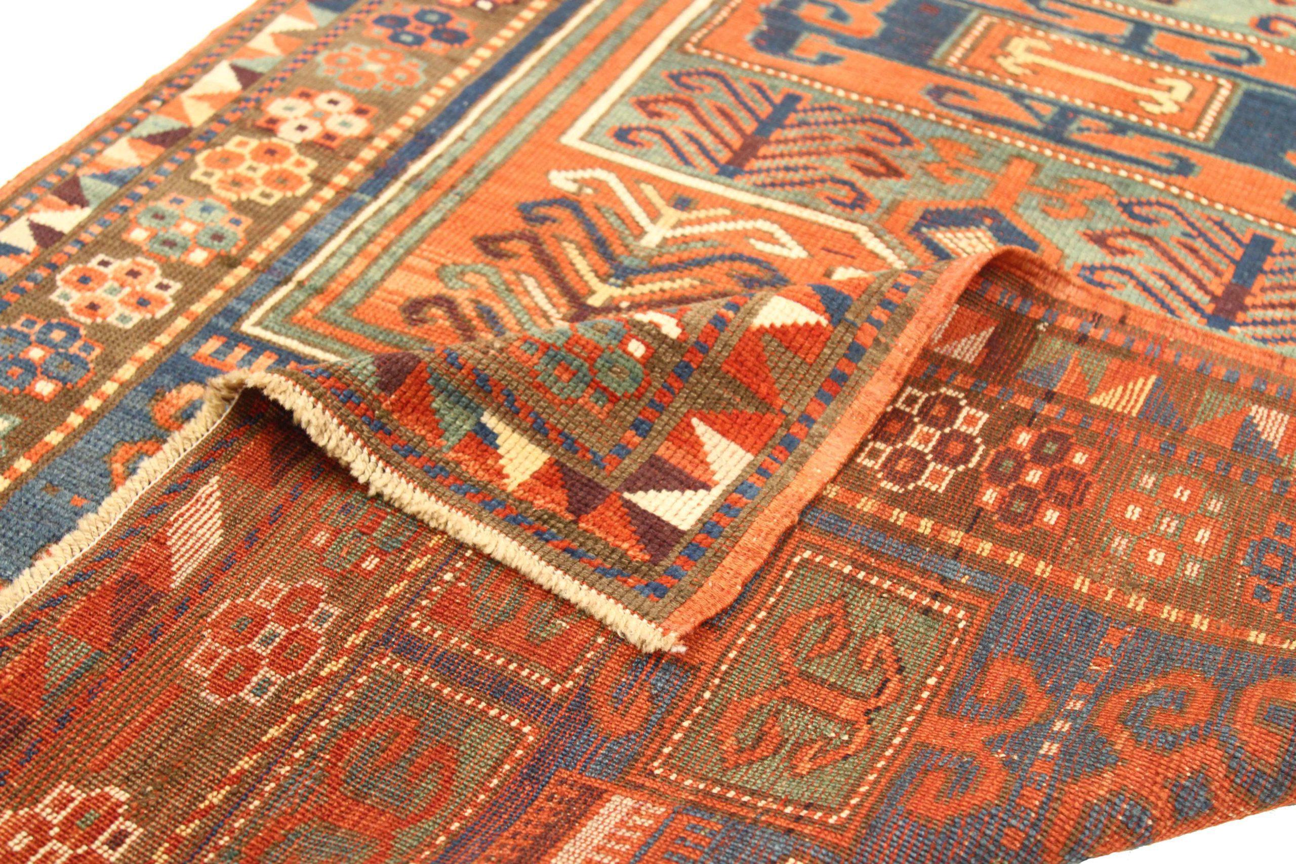 Alfombra Rusa Kazak Pequeña - Lana Azul Marfil Rojo 73470 Ruso en venta