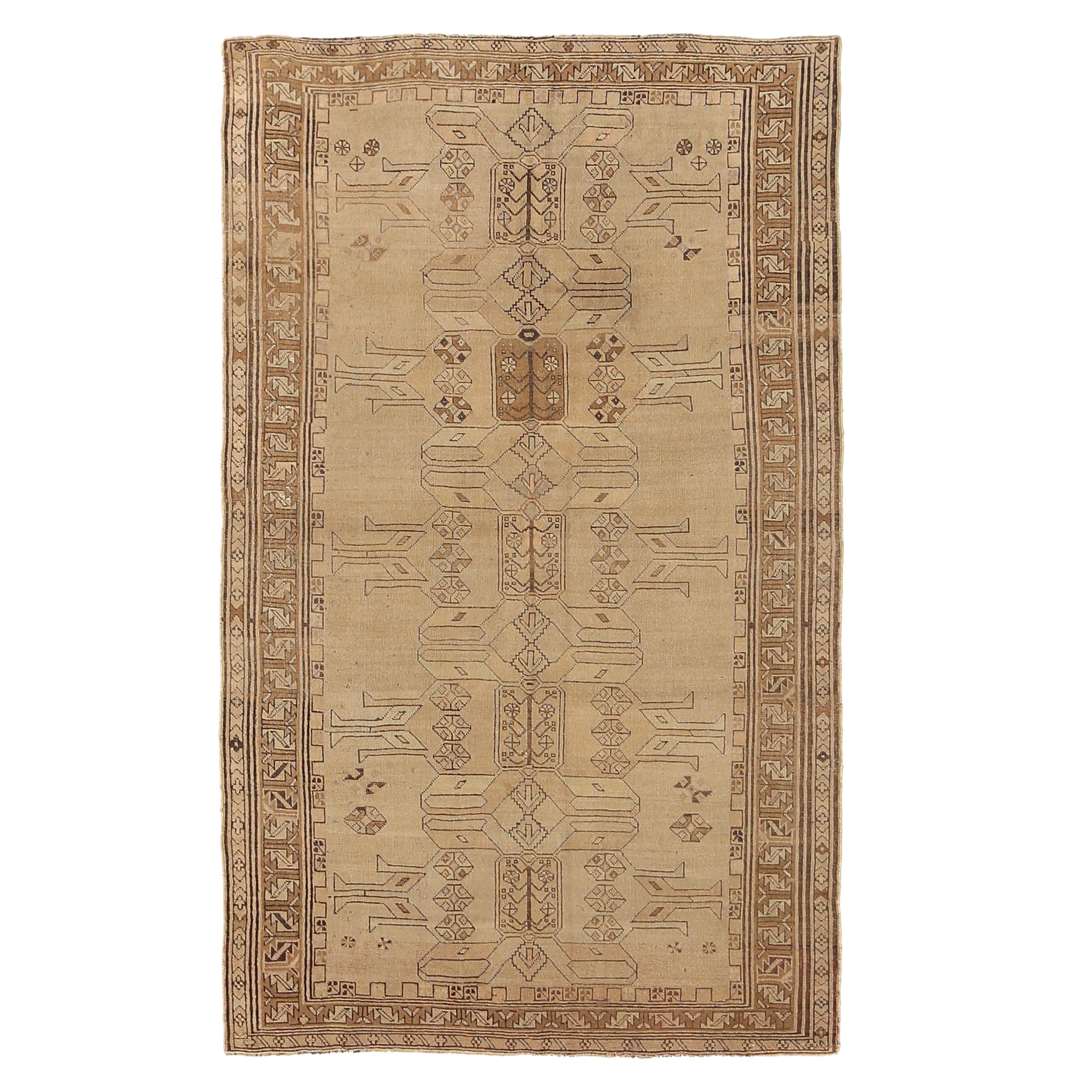 Russischer Kasachischer kleiner Teppich Circa 1910 - Wolle Elfenbein Taupe Design - 10395 im Angebot