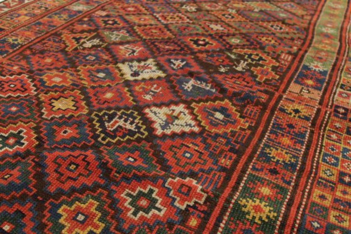 Russischer Kazak Kleiner Teppich - Wolle Braun Grün Rot Gelb Design - 92325 im Zustand „Hervorragend“ im Angebot in Dallas, TX